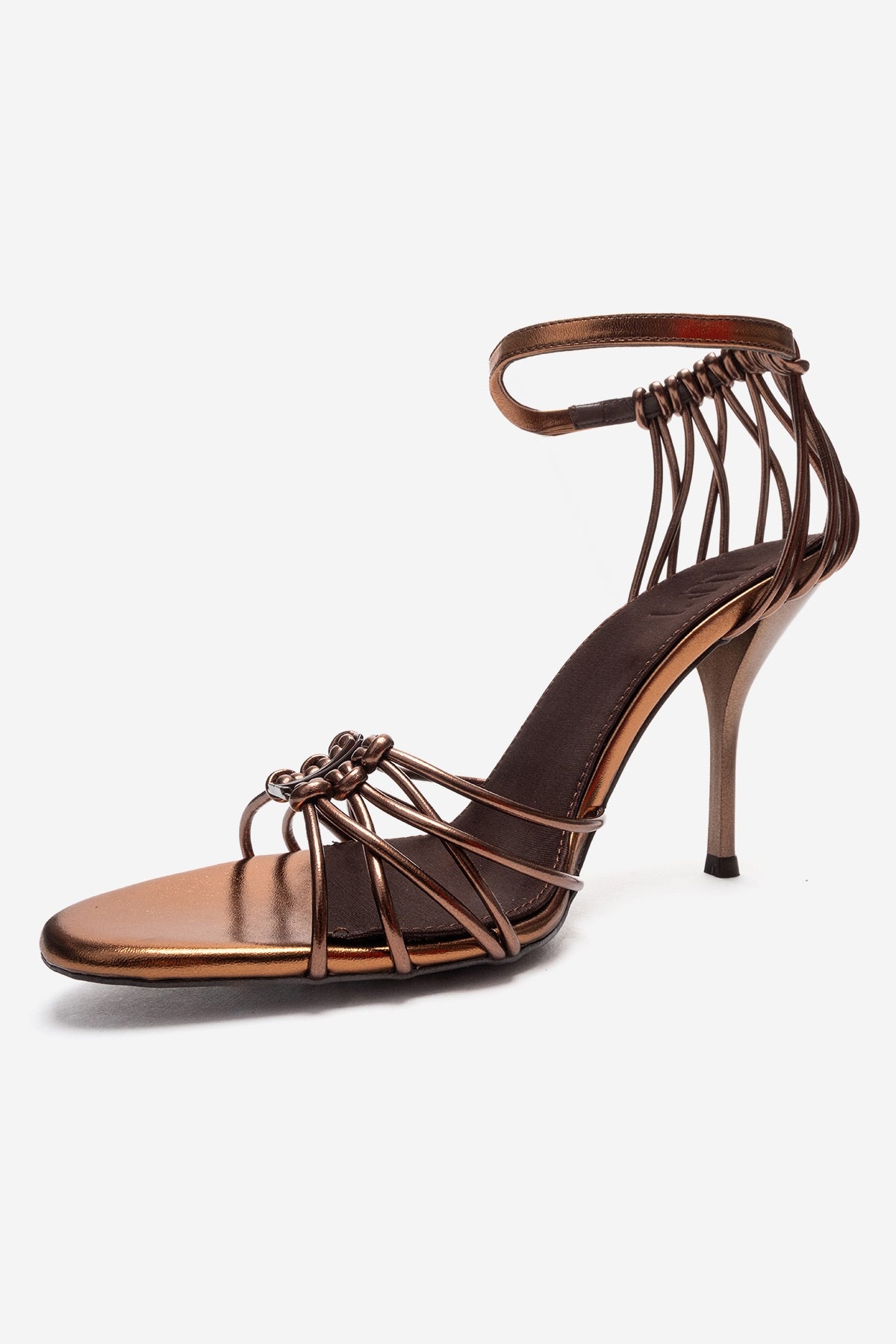 ARONA - Cognac Stiletto Heel Shoe – top view showing leather, metallic, red, SimmiUnique