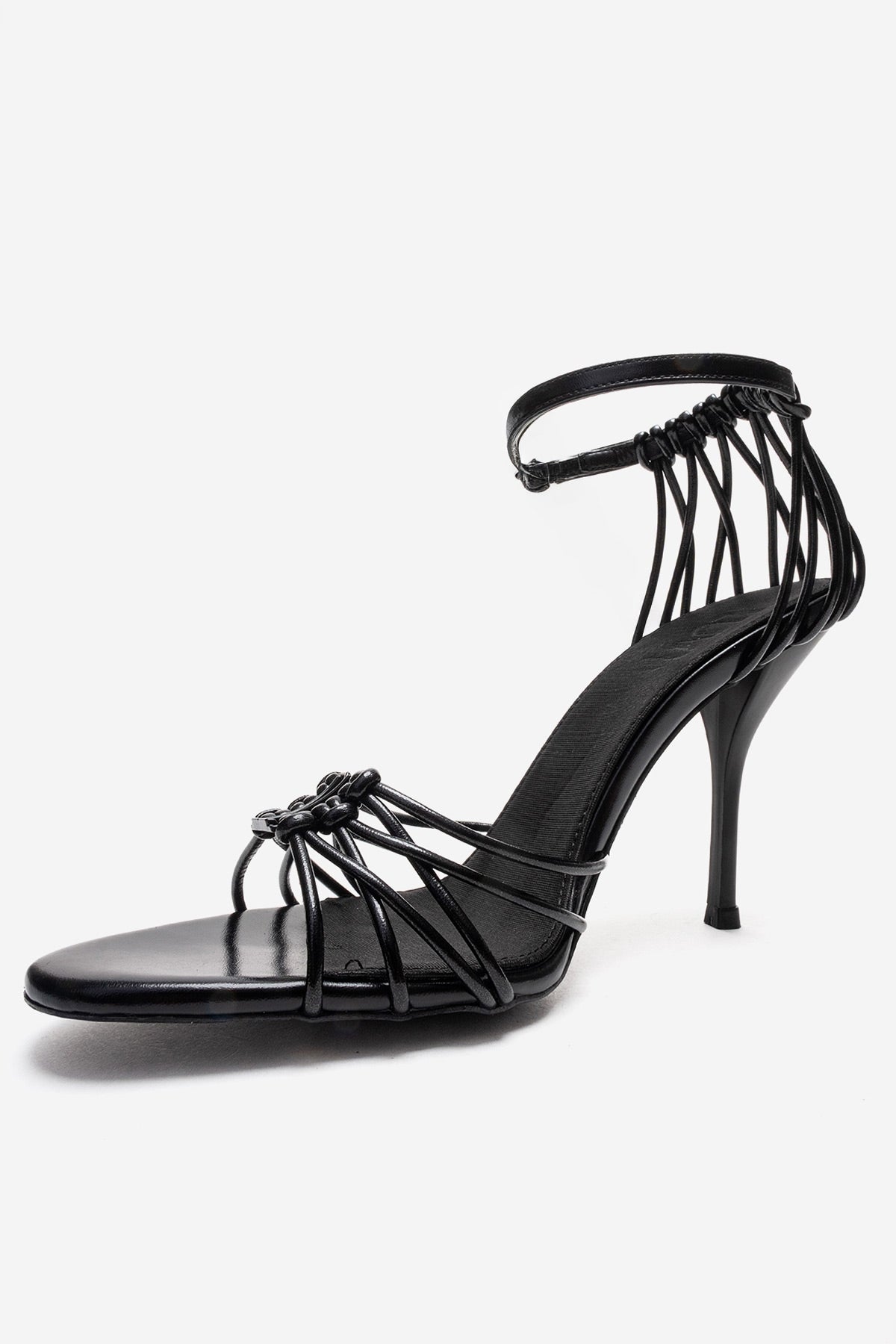 ARONA - Black Genuine Leather Stiletto Heel Shoe – top view showing leather, black, SimmiUnique
