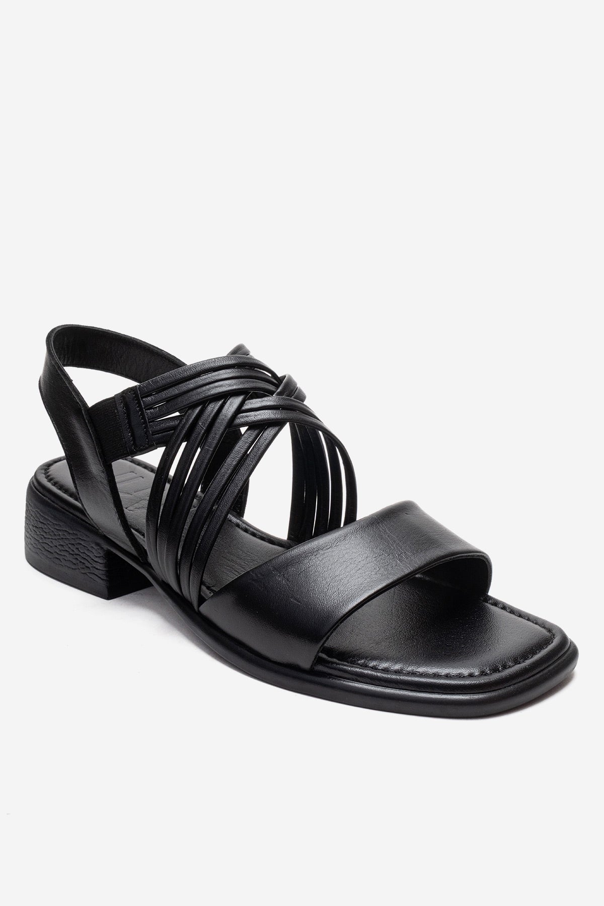 LIVELLO - Black Genuine Leather Multi-Strap Sandal – detail view showing leather, black, SimmiUnique
