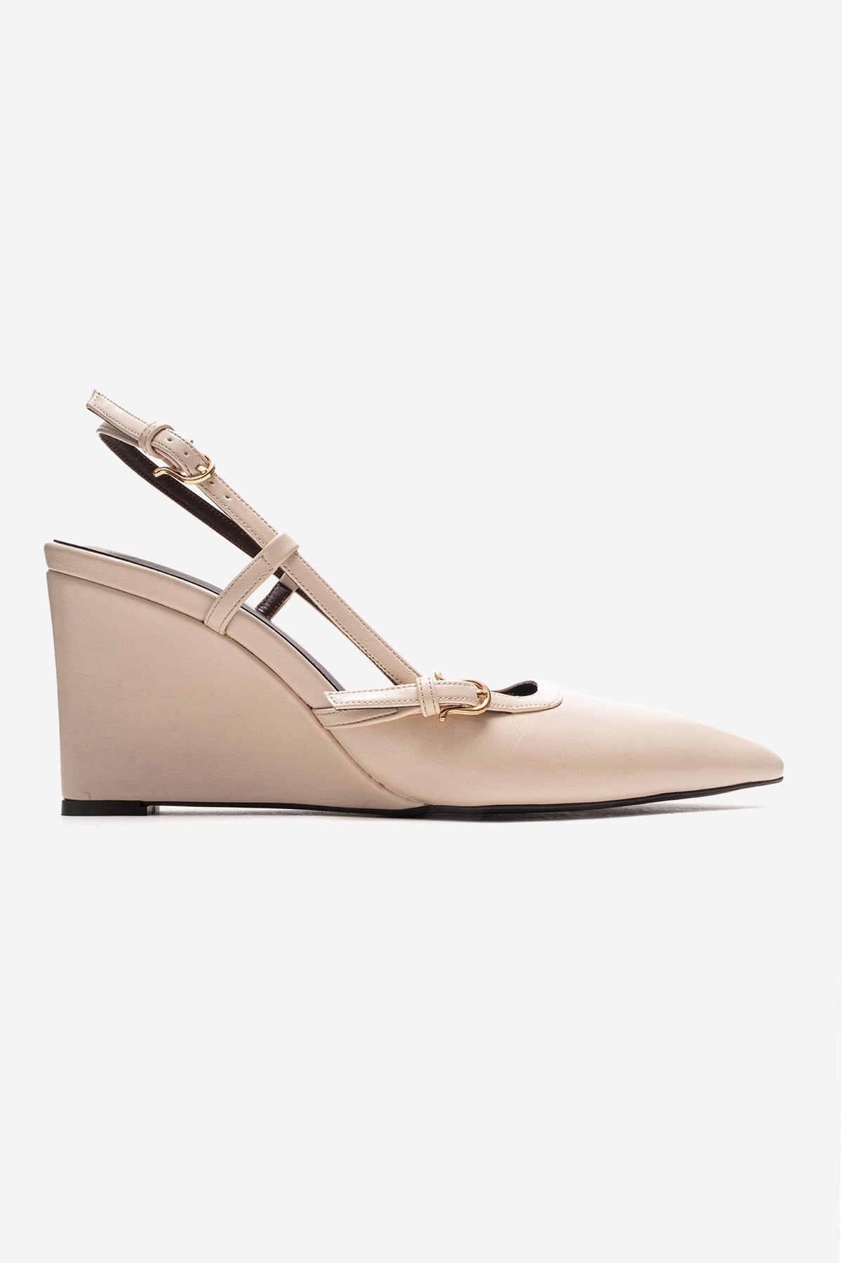 CELIA - Off-White Genuine Leather Pointed Toe Wedge Heel Shoe – heel view showing leather, white, SimmiUnique