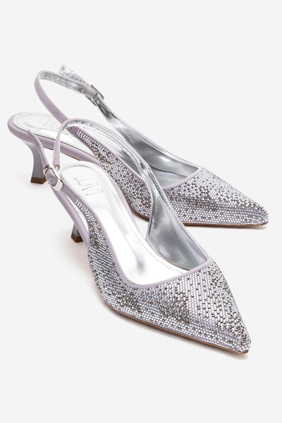 NELLA - Silver Jeweled Slingback Stiletto Pump