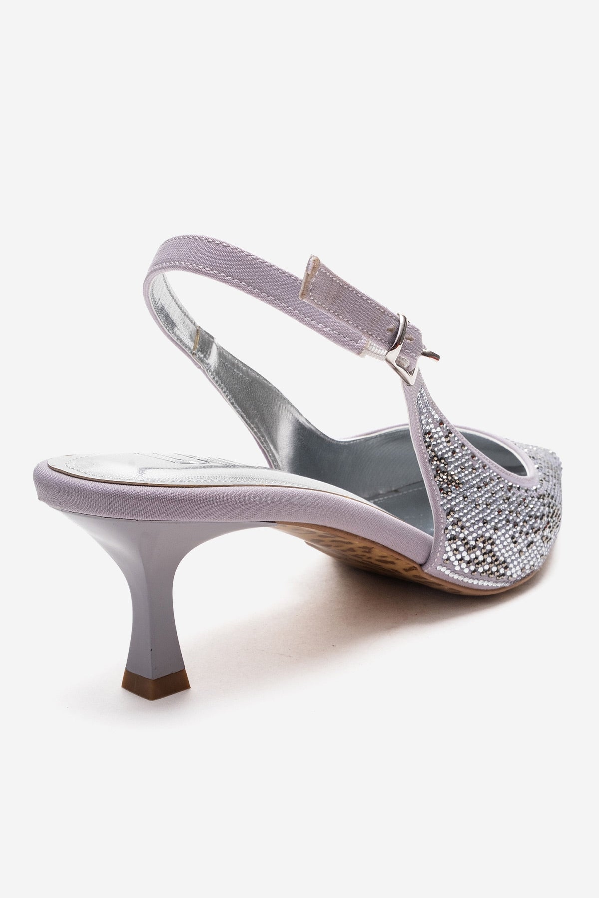 NELLA - Silver Jeweled Slingback Stiletto Pump – back view showing leather, silver, SimmiUnique