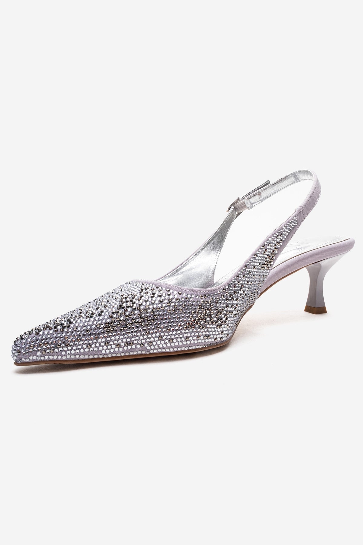 NELLA - Silver Jeweled Slingback Stiletto Pump – top view showing leather, silver, SimmiUnique