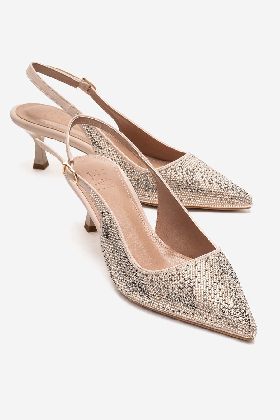 NELLA - Nude Gold Jeweled Slingback Stiletto Pump