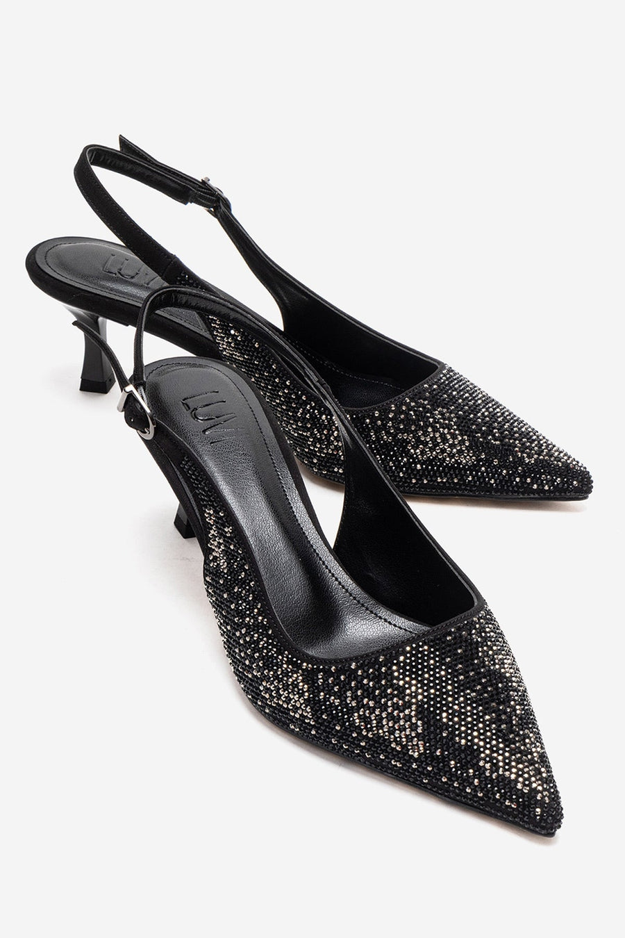 NELLA - Black Platinum Jeweled Slingback Stiletto Pump
