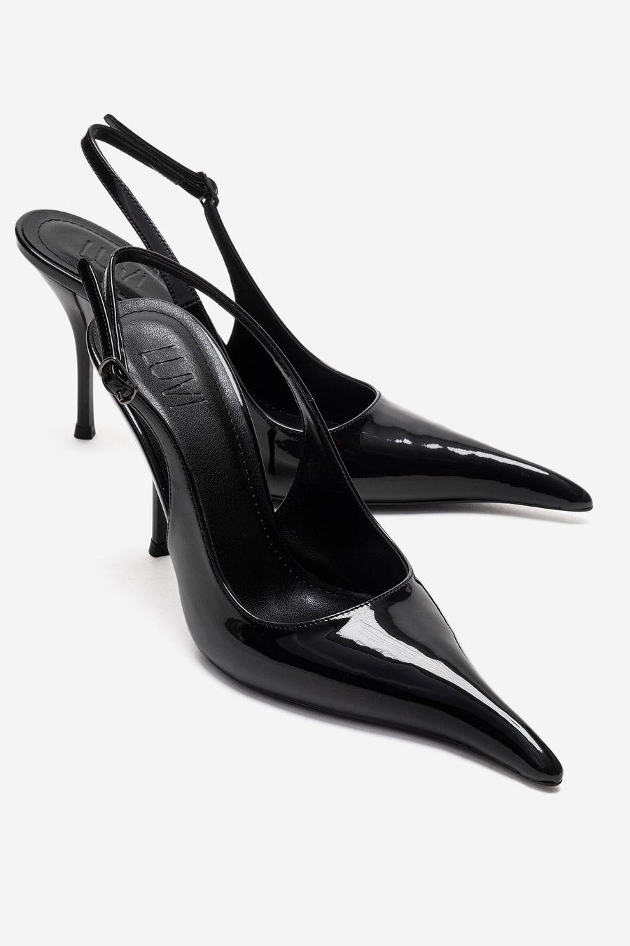 CANDY - Black Pointed Toe Slingback Stiletto Pump