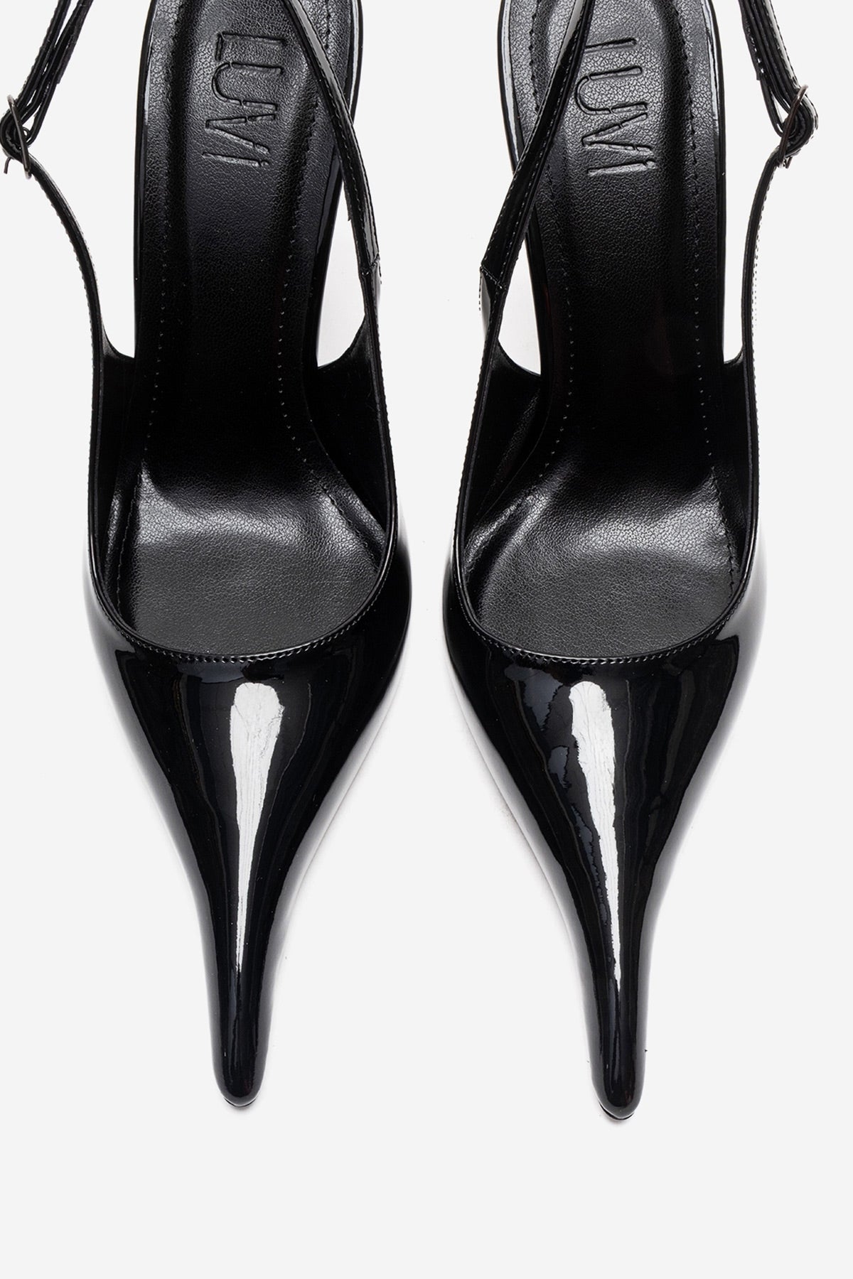 CANDY - Black Pointed Toe Slingback Stiletto Pump – side view showing leather, black, SimmiUnique