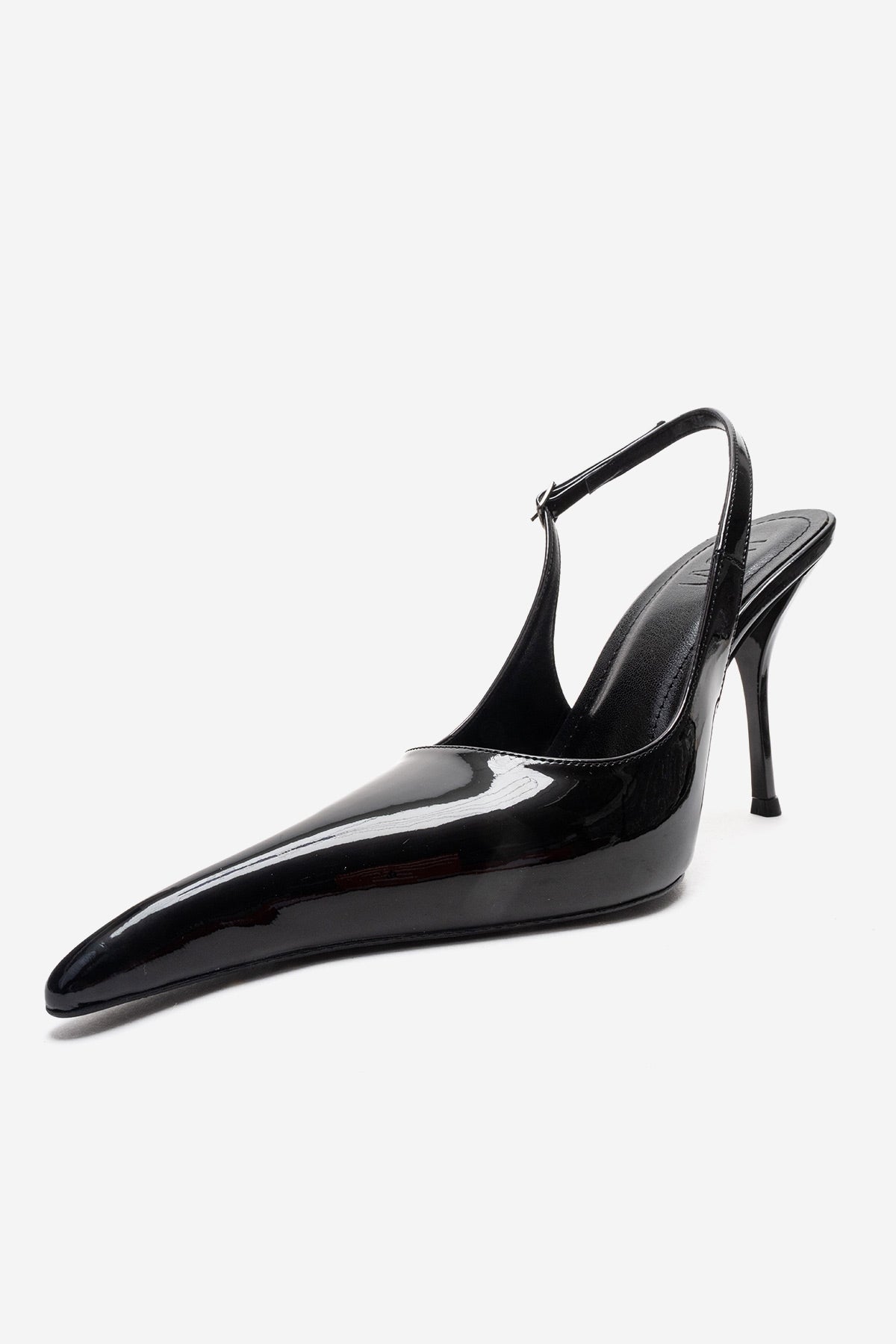 CANDY - Black Pointed Toe Slingback Stiletto Pump – top view showing leather, black, SimmiUnique