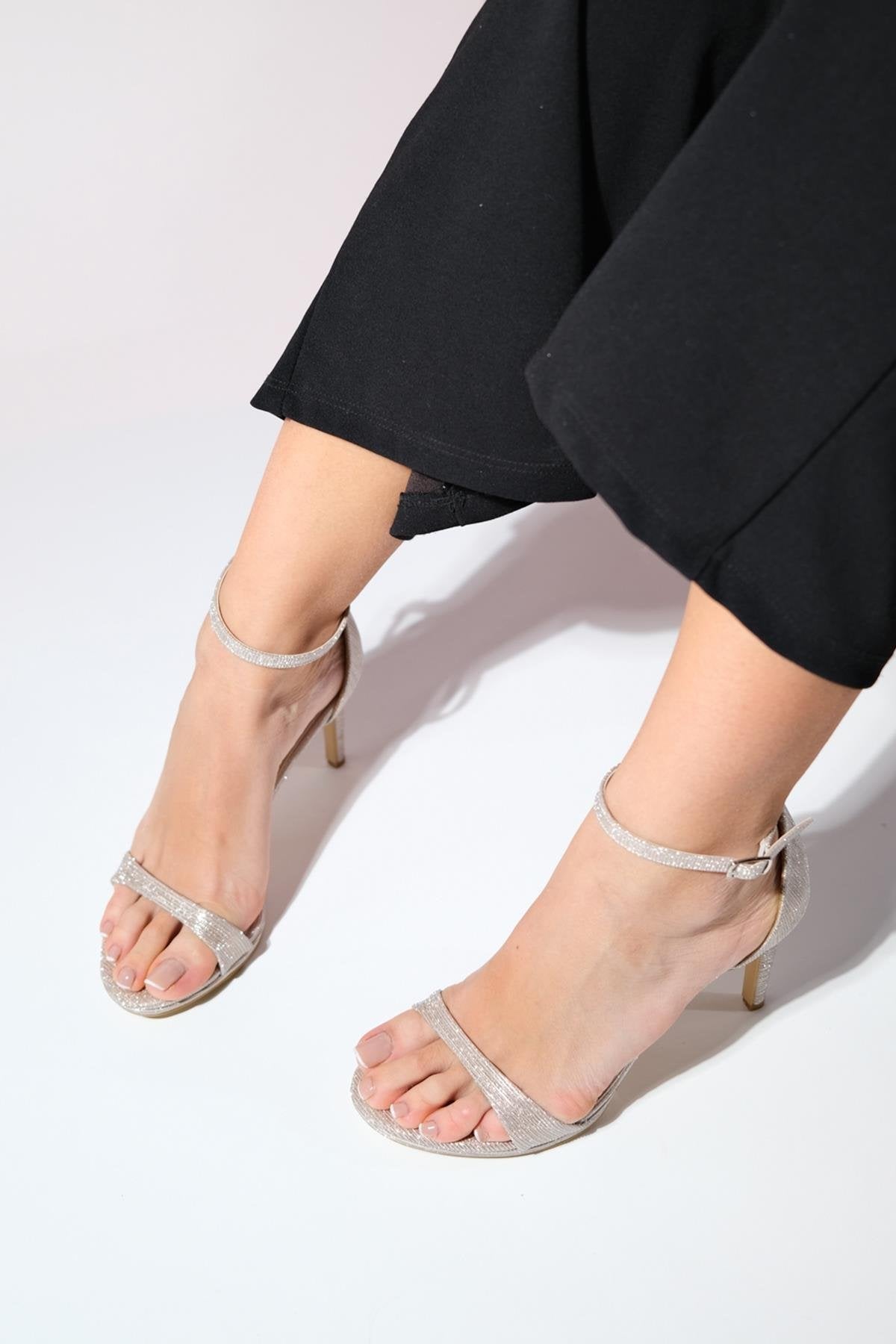 Bern - Gold Striped Platform Heel Evening Shoe – side view showing leather, gold, SimmiUnique