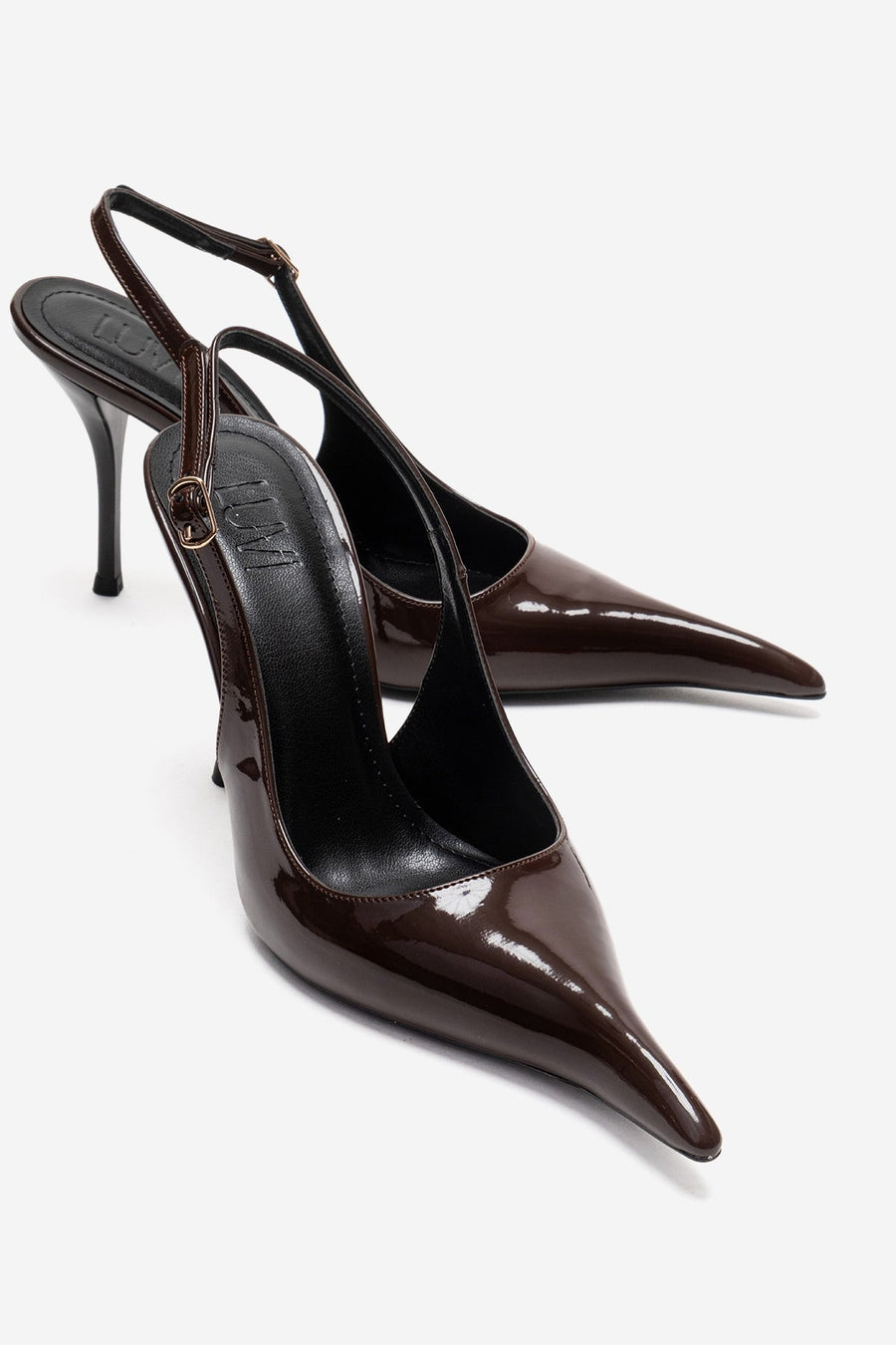 CANDY - Brown Genuine Leather Patent Pointed-Toe Stiletto Pump