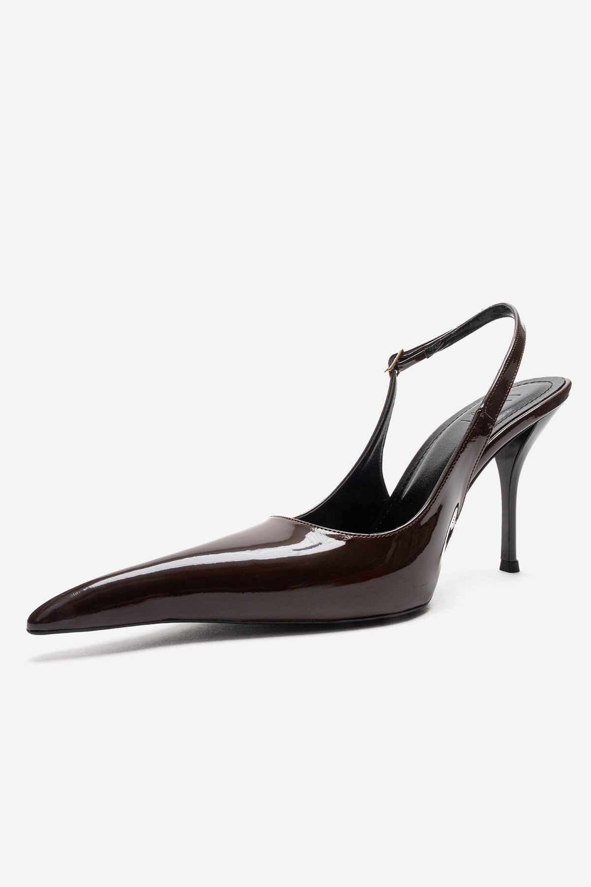 CANDY - Brown Genuine Leather Patent Pointed-Toe Stiletto Pump – top view showing leather, SimmiUnique