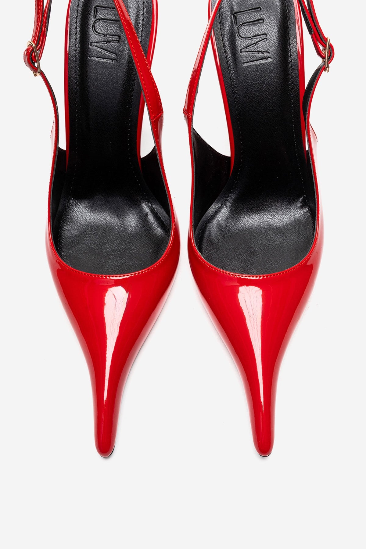CANDY - Red Genuine Leather Patent Pointed-Toe Stiletto Pump – side view showing leather, red, SimmiUnique