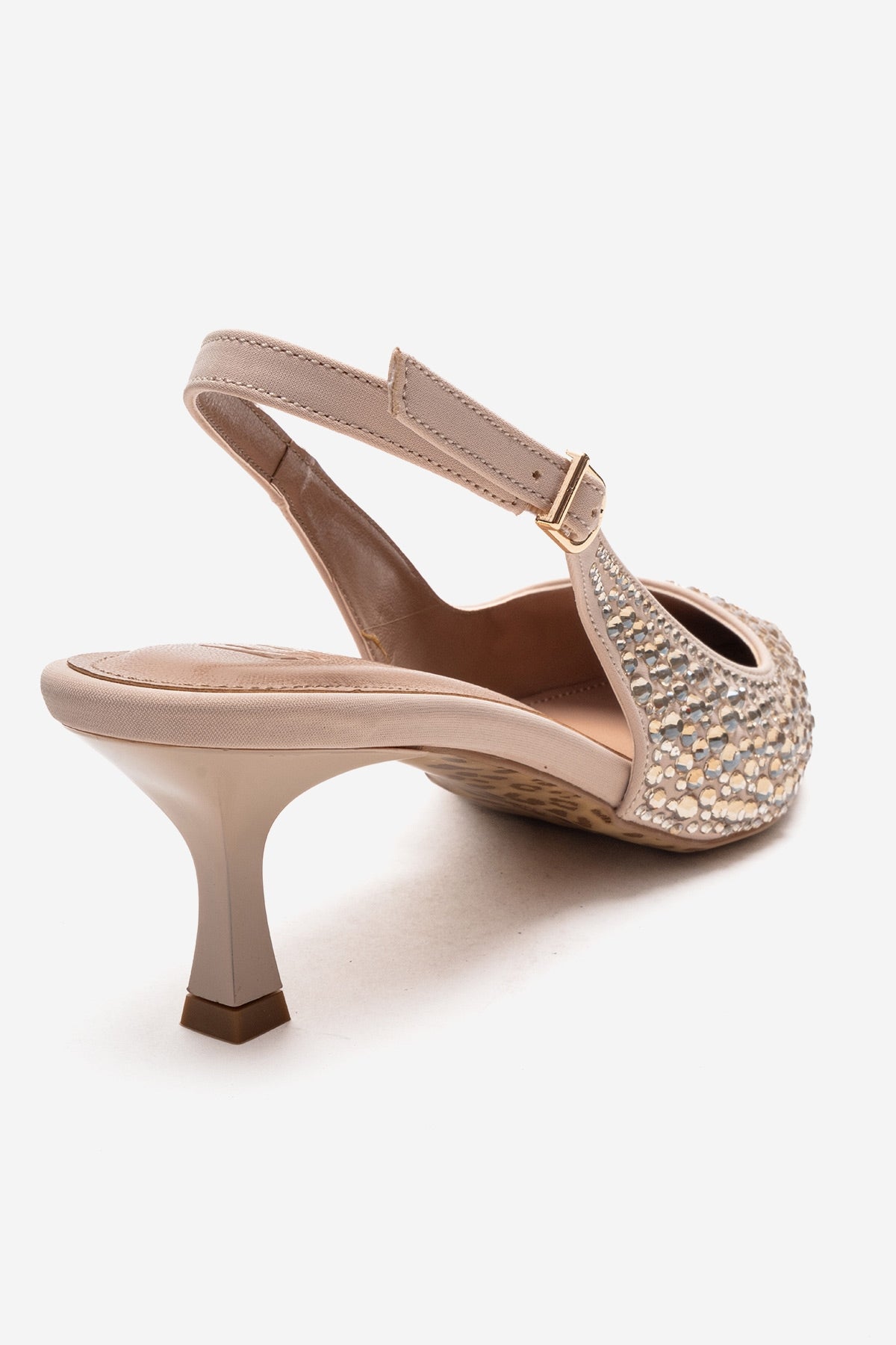 THEA - Nude Genuine Leather Gold-Crystal-Embellished Kitten Heel – back view showing crystal, leather, gold, SimmiUnique