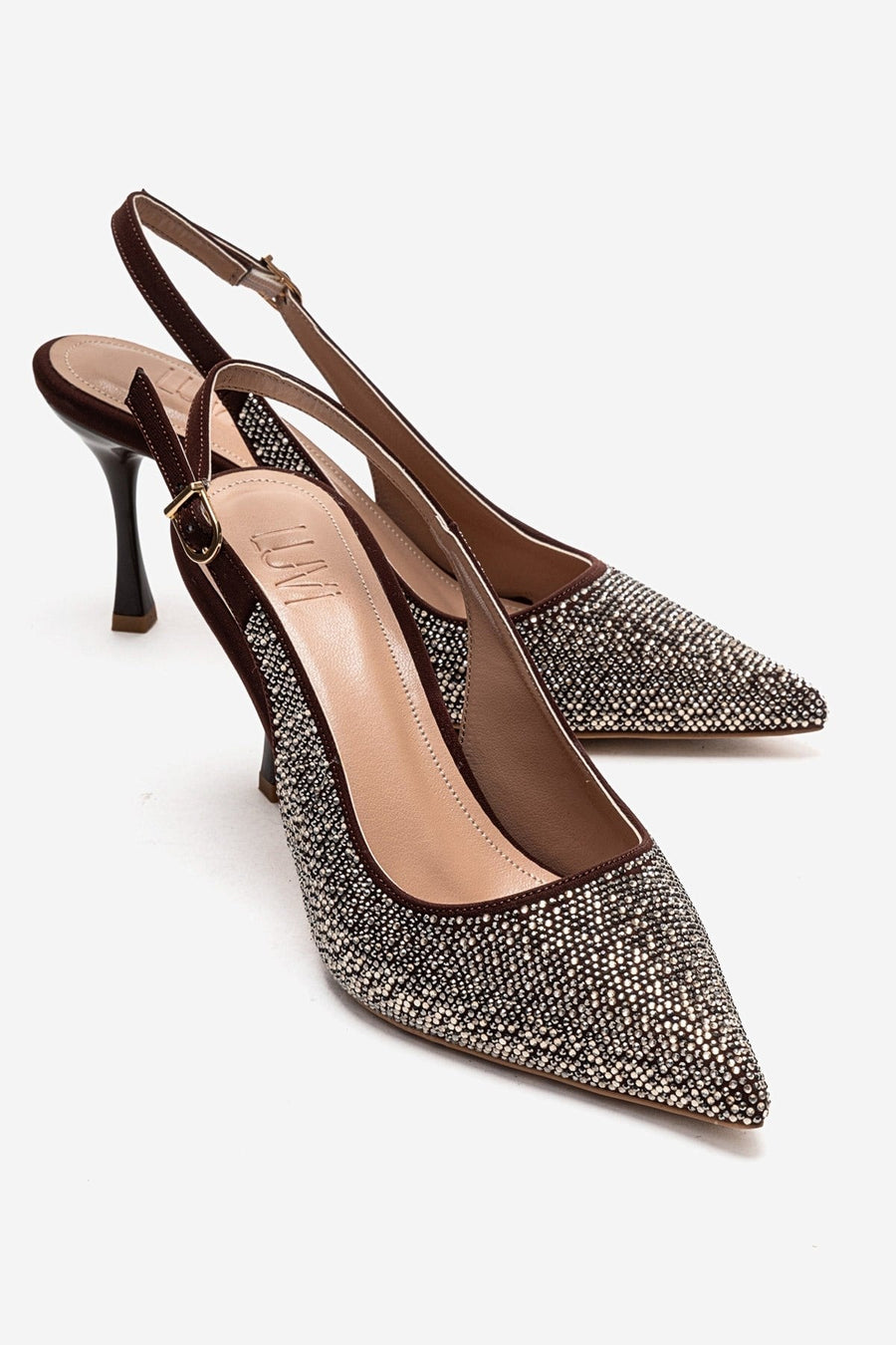 JOHANNA - Brown Gold-Embellished Slingback Stiletto Pump