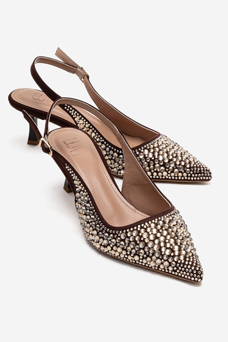 THEA - Brown Gold-Embellished Stiletto Pump