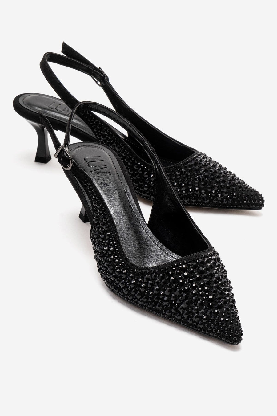 THEA - Black Jeweled Kitten Heel Pump