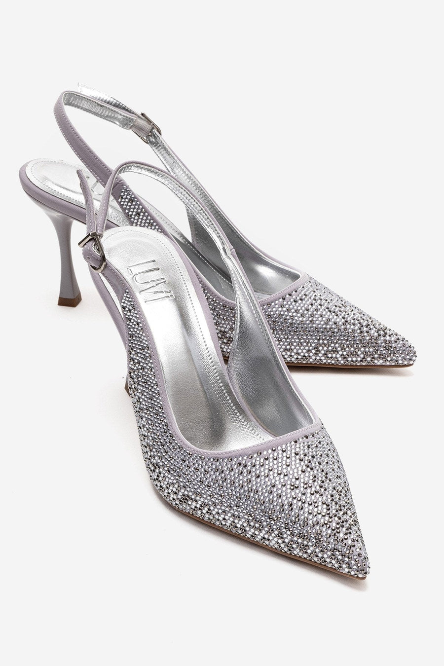 JOHANNA - Silver Jeweled Slingback Stiletto Pump