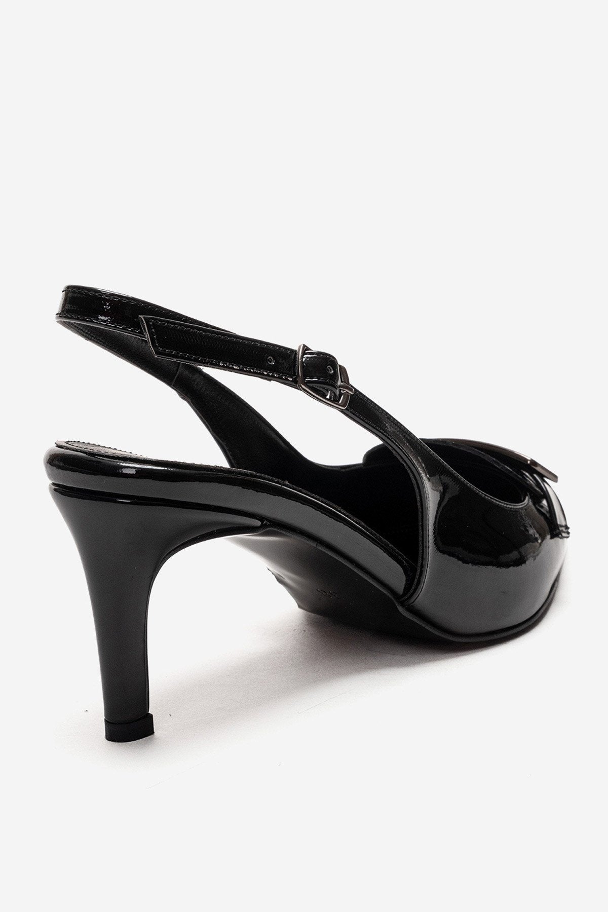 SOLLENNE - Black Stiletto Pump – back view showing leather, black, SimmiUnique
