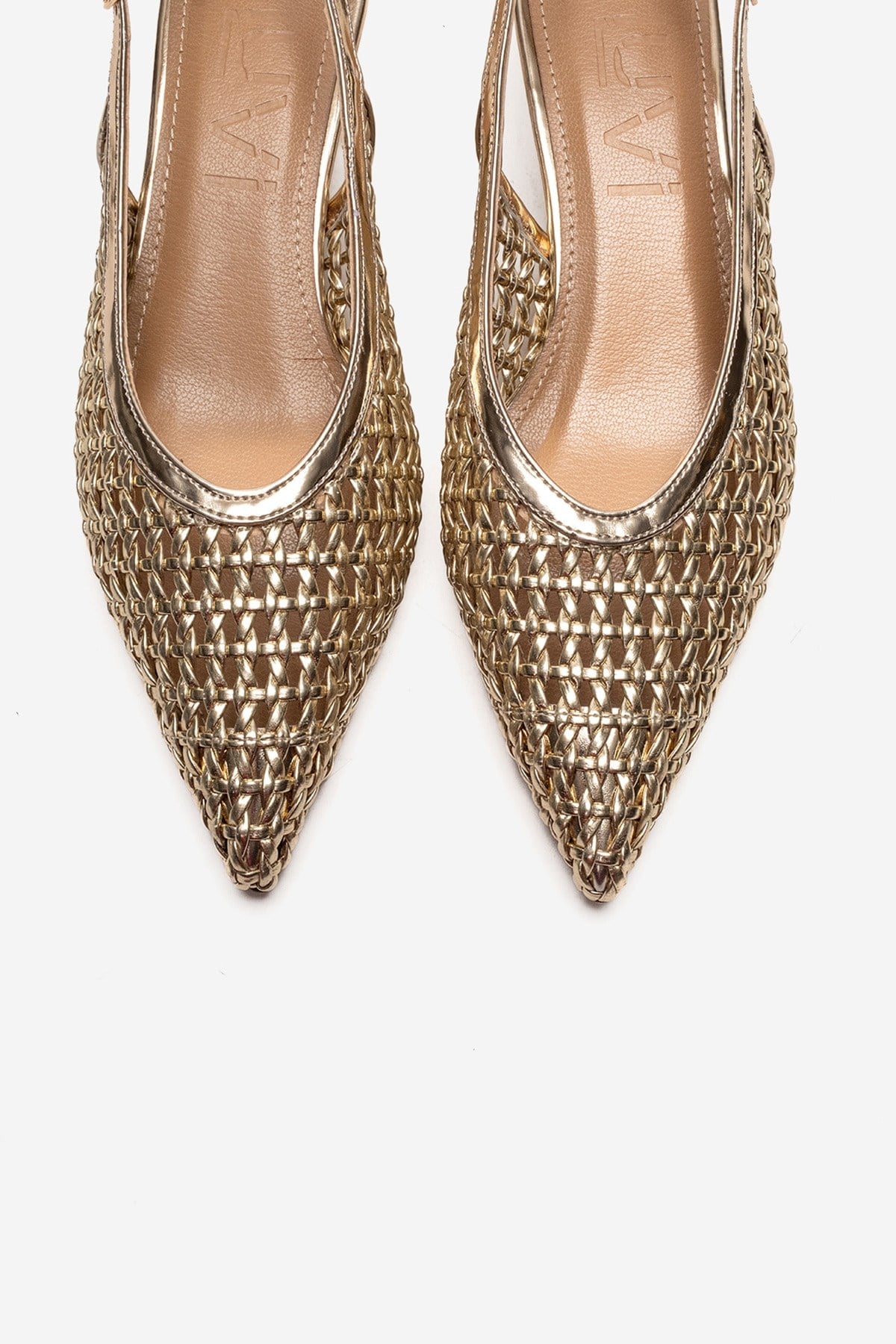 Orelis - Gold Kitten Heel Shoe – side view showing leather, gold, SimmiUnique