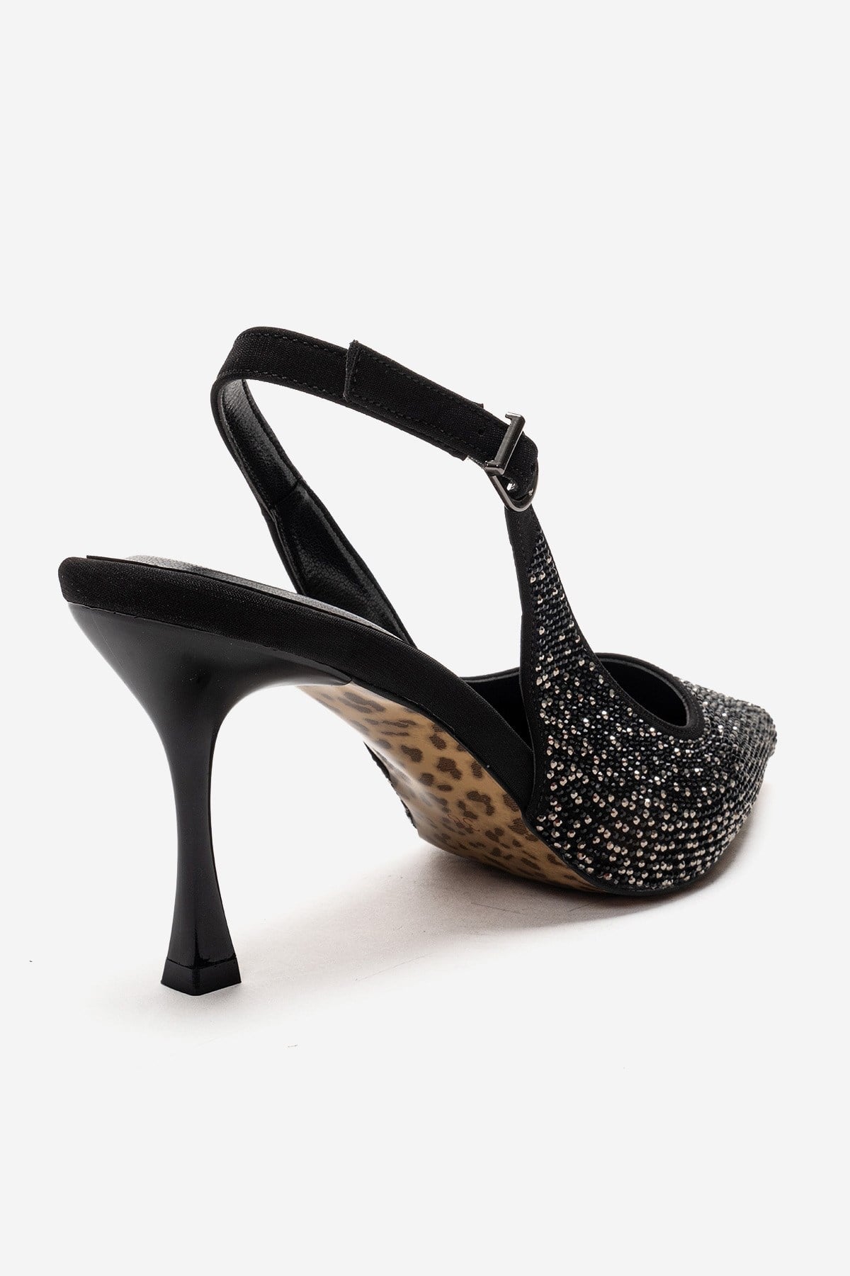 Johanna - Black Stiletto Pump – back view showing crystal, leather, black, SimmiUnique