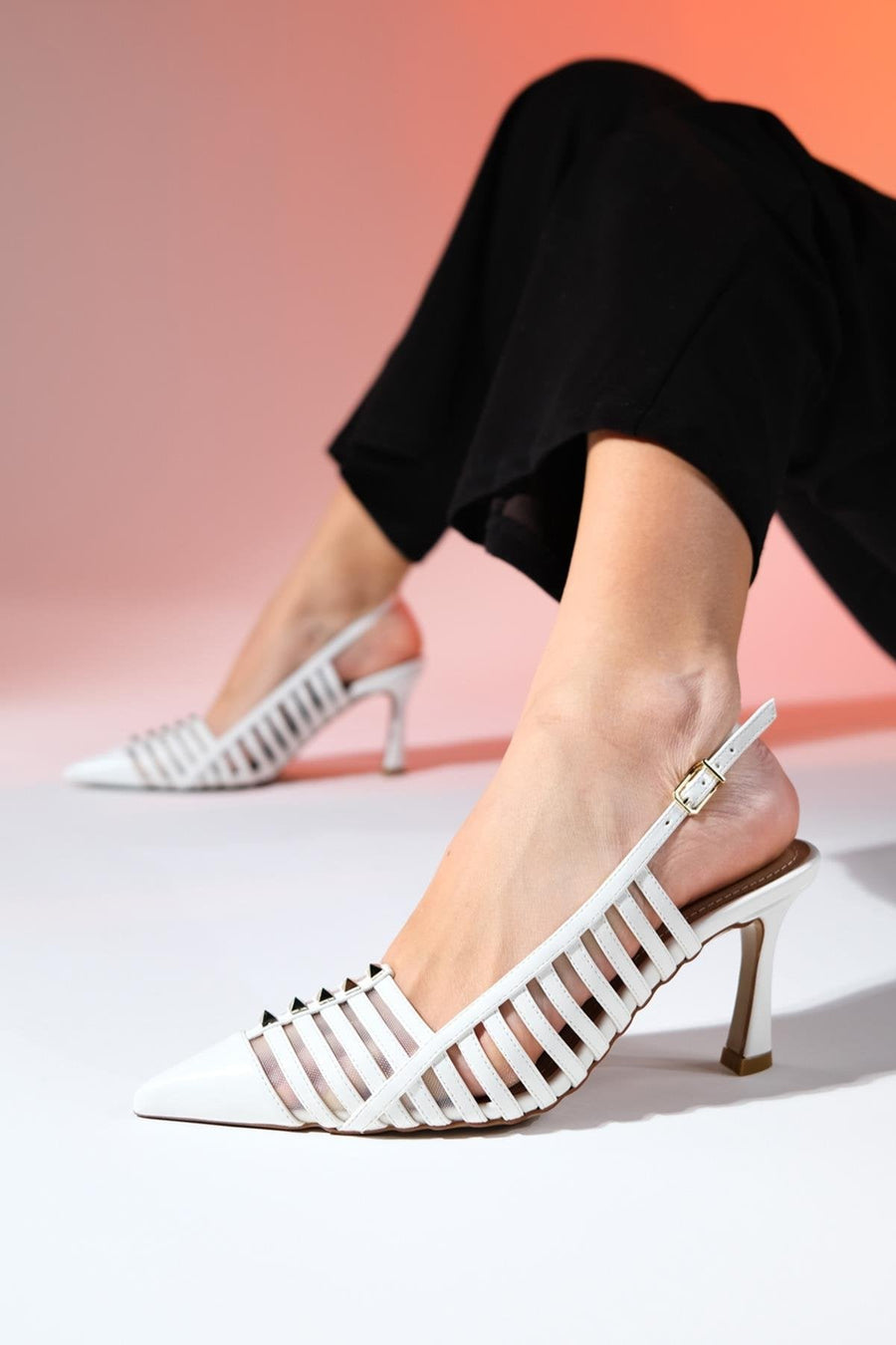 Rennes - White Pointed Toe Strappy Stiletto
