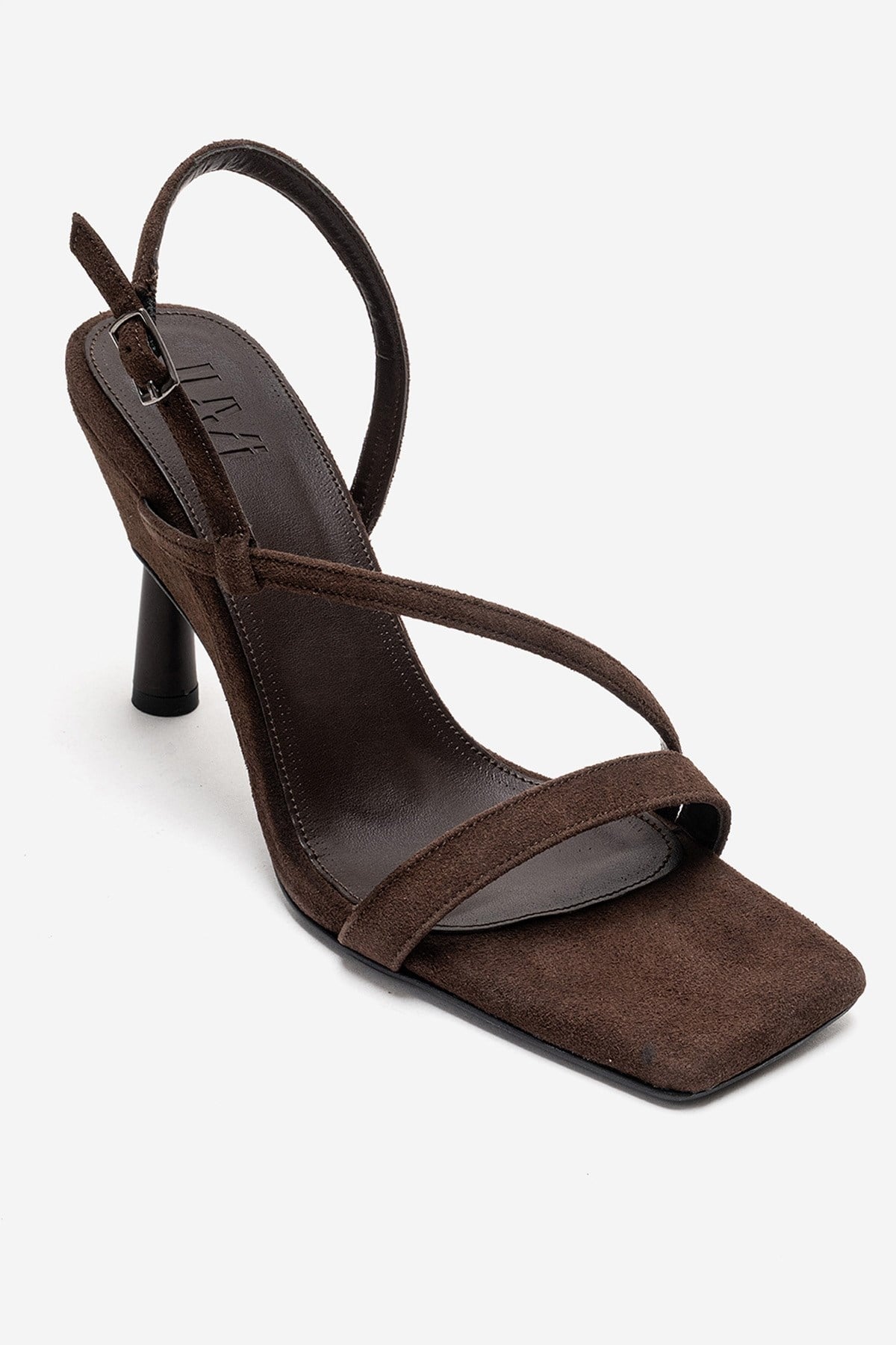 JOLENE - Brown Stiletto Pump – detail view showing leather, suede, SimmiUnique