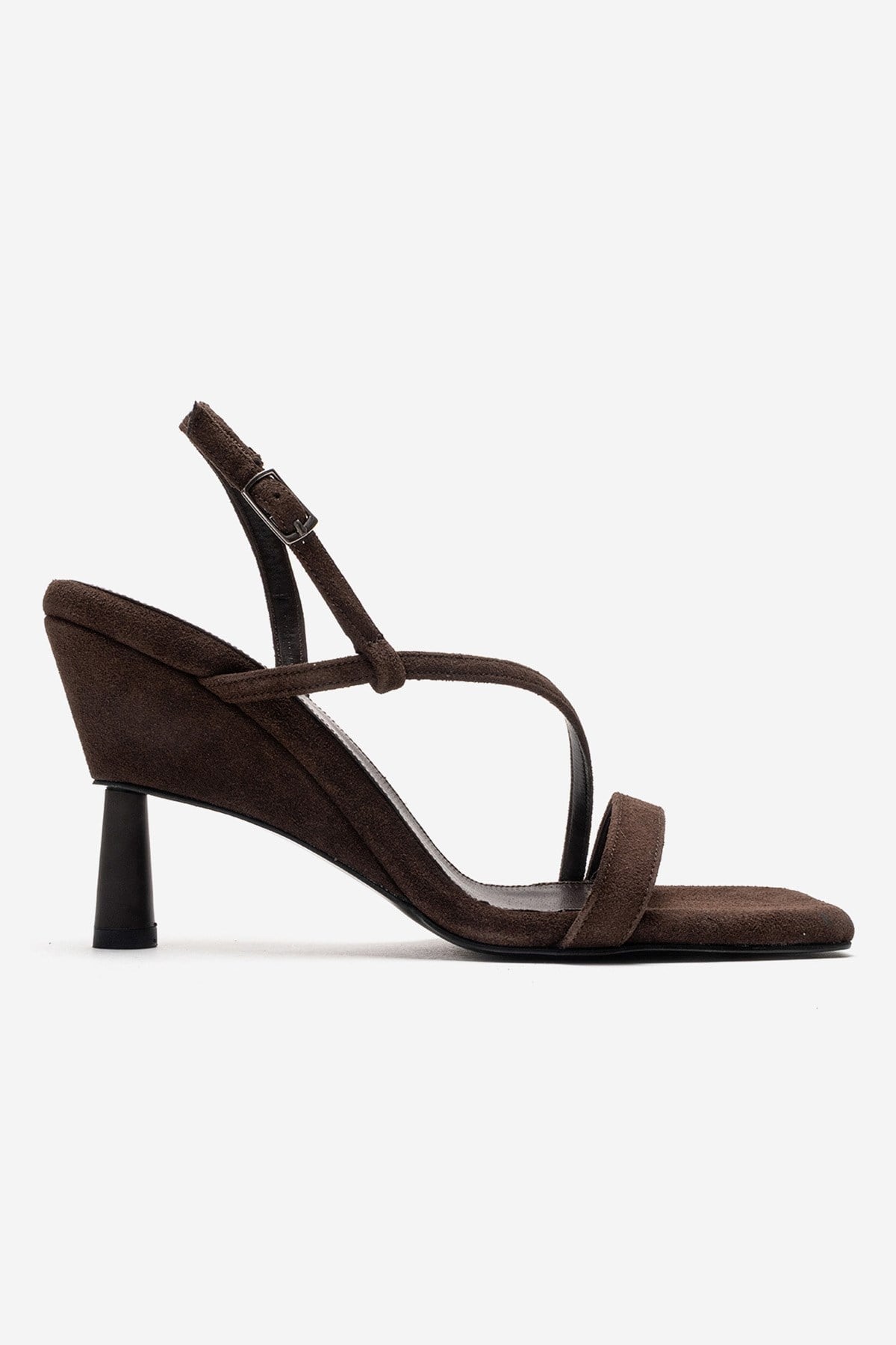 JOLENE - Brown Stiletto Pump – heel view showing leather, suede, SimmiUnique