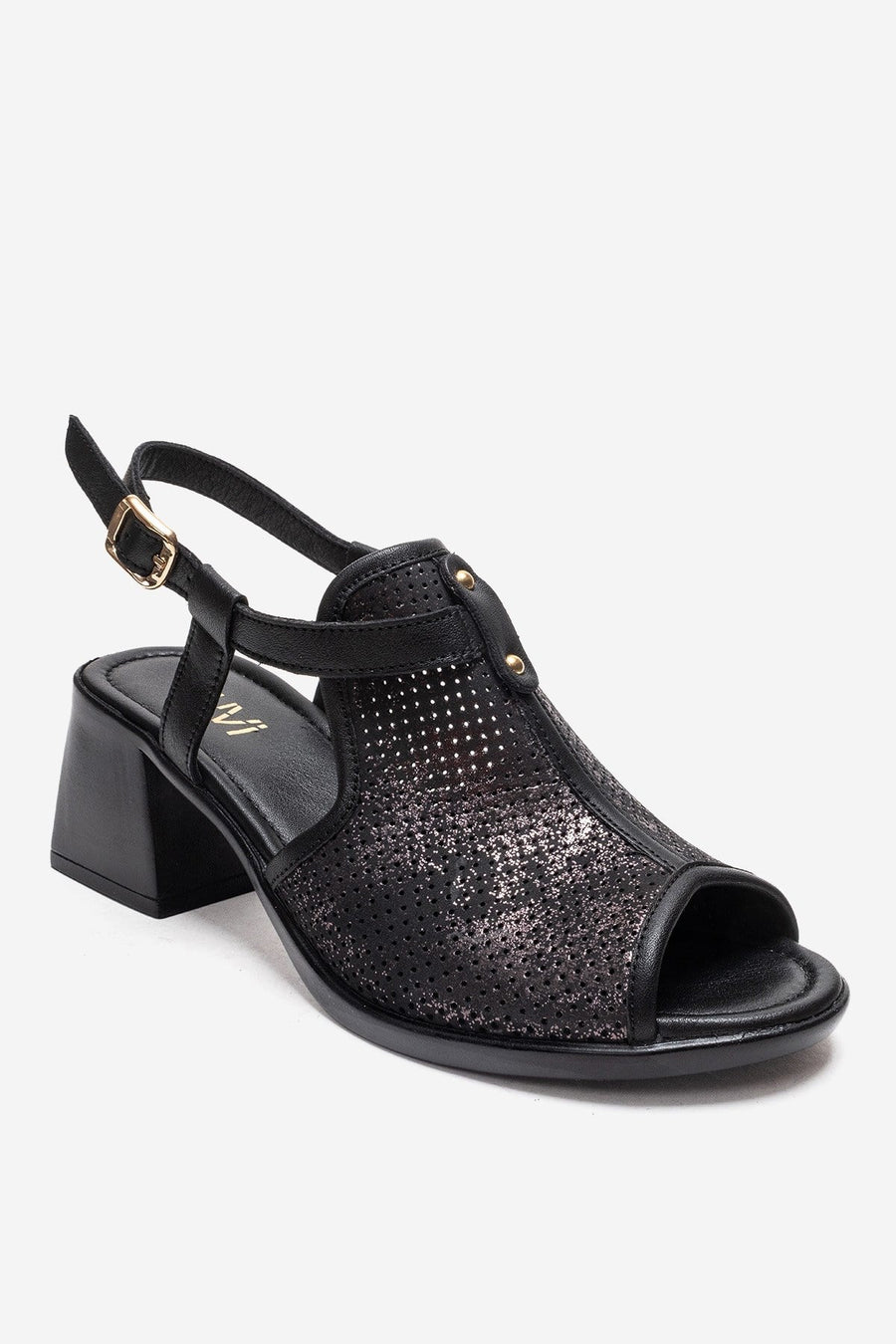 JANELLE - Black Genuine Leather Block Heel Sandal