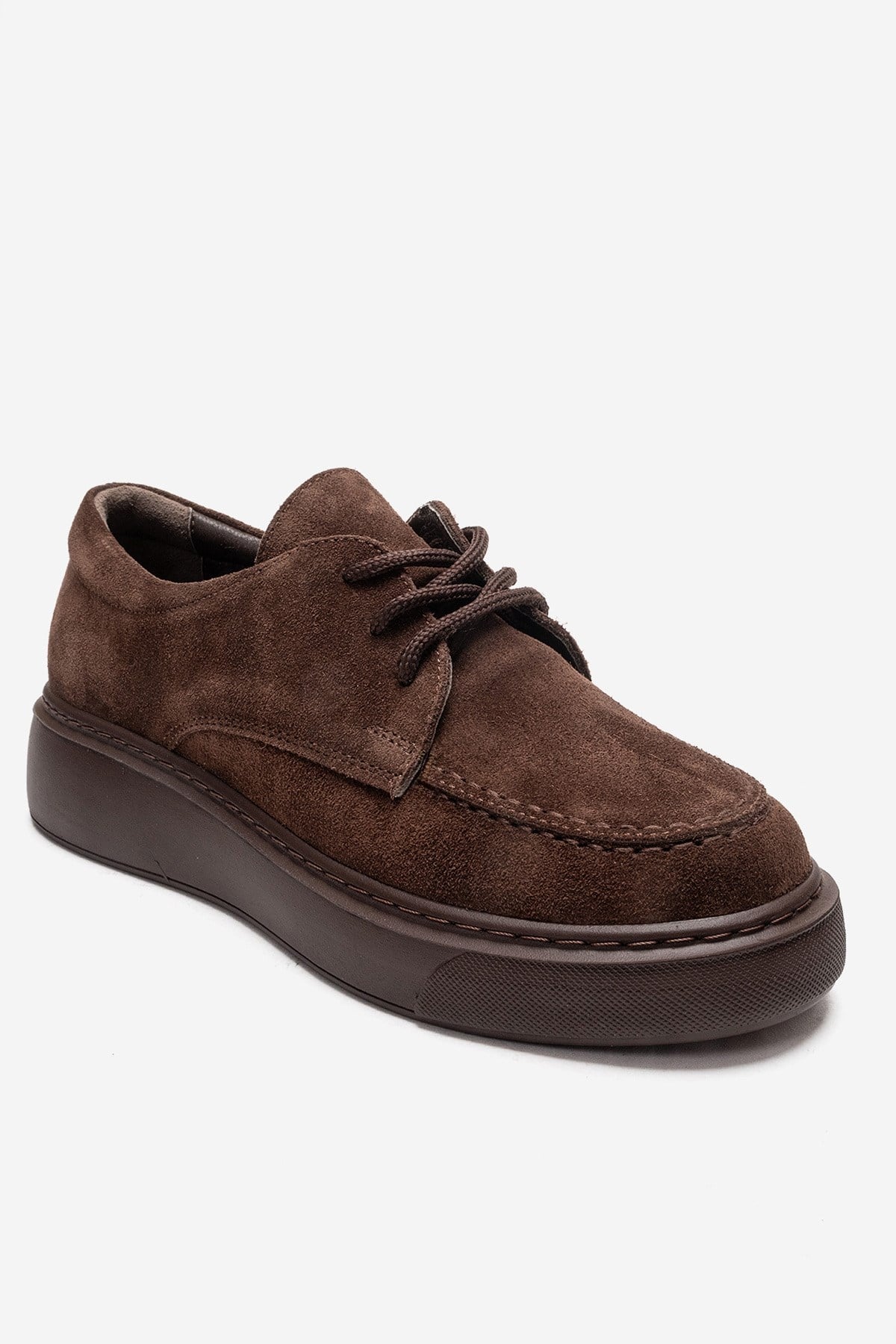 MAREON - Brown Suede Genuine Leather Lace-Up Sneaker – detail view showing lace, leather, suede, SimmiUnique