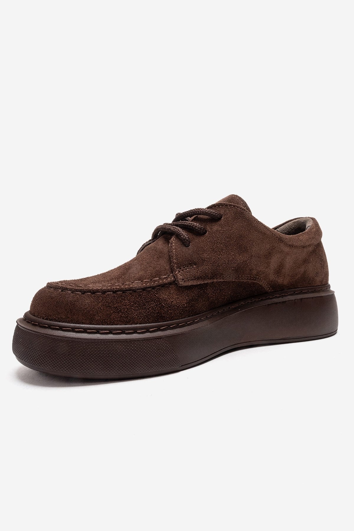 MAREON - Brown Suede Genuine Leather Lace-Up Sneaker – top view showing lace, leather, suede, SimmiUnique
