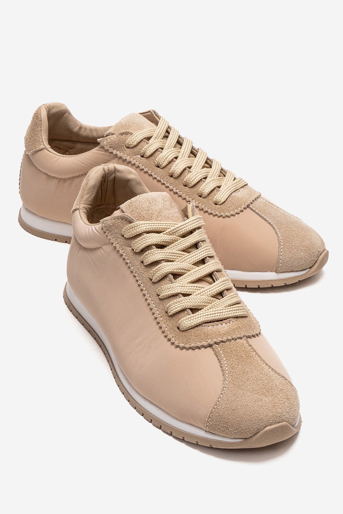 UNICA - Beige Genuine Leather Sneaker – front three-quarter view showing leather, suede, SimmiUnique