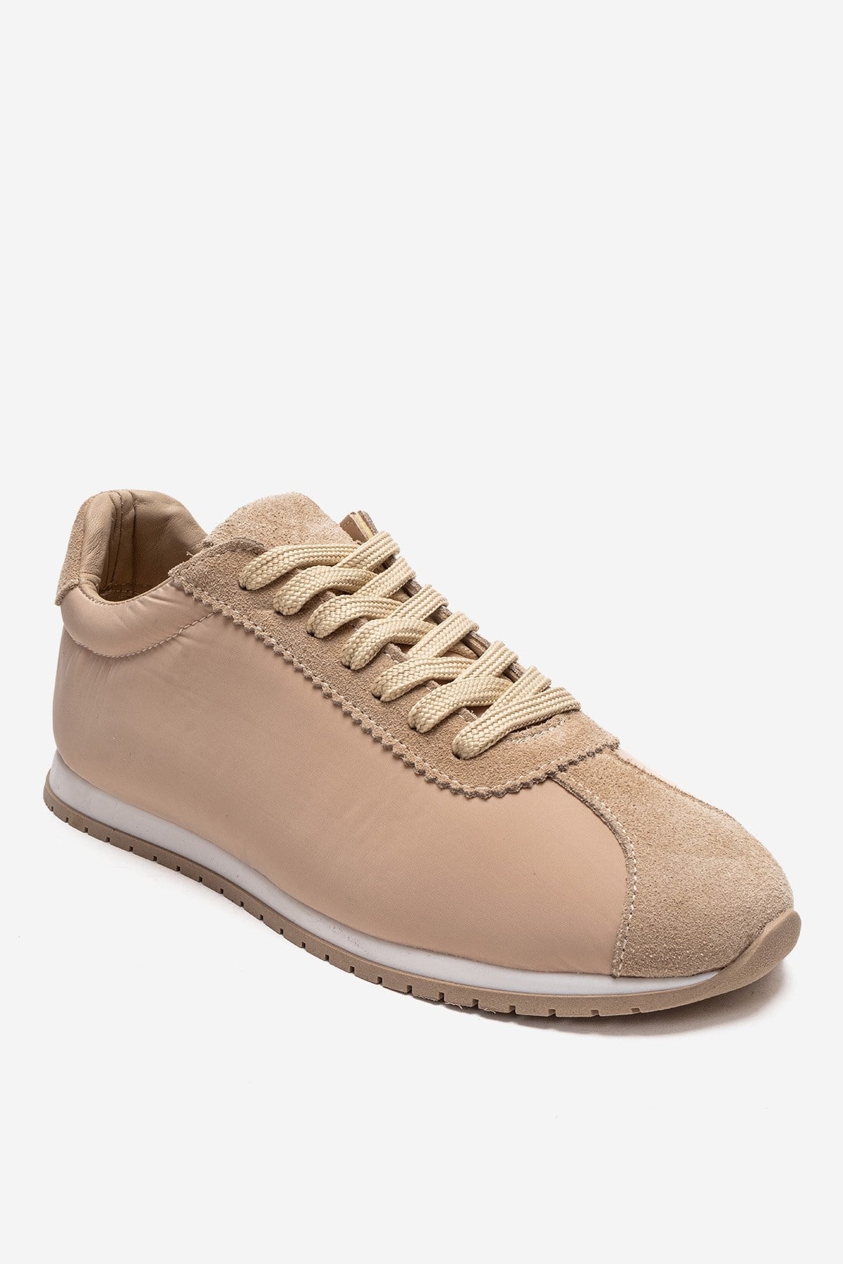 UNICA - Beige Genuine Leather Sneaker – detail view showing leather, suede, SimmiUnique