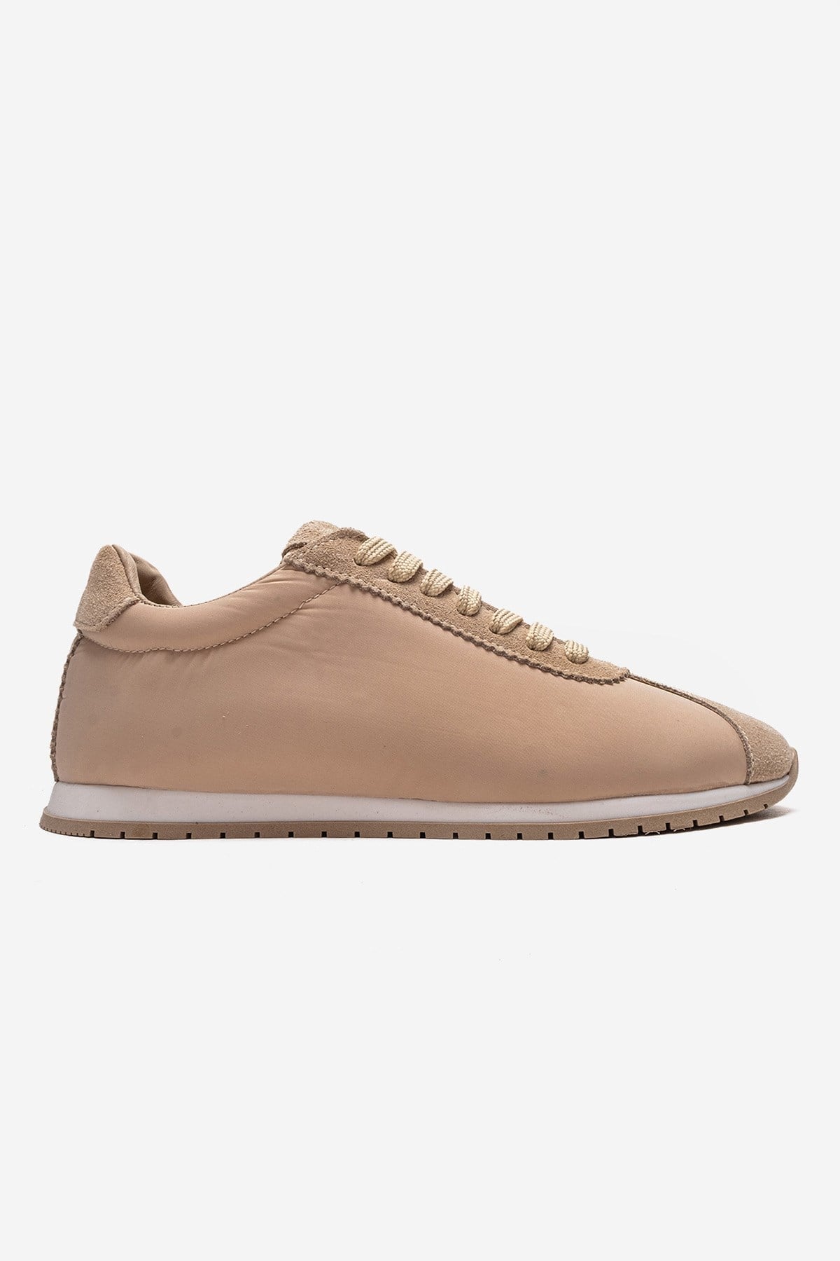UNICA - Beige Genuine Leather Sneaker – heel view showing leather, suede, SimmiUnique