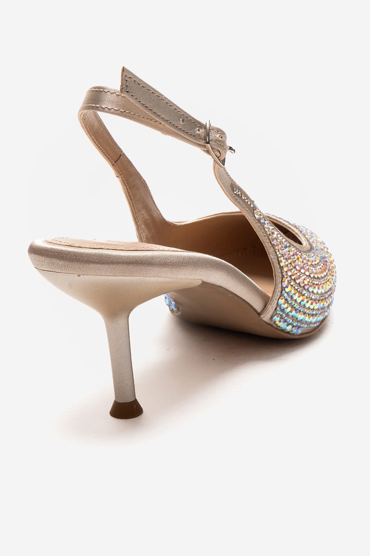 Yasmina - Nude Stone Embellished Stiletto Pump – back view showing leather, nude, SimmiUnique