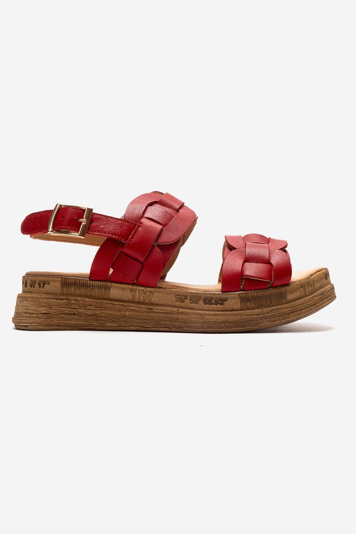 ELVORO - Red Genuine Leather Sandal – heel view showing leather, red, SimmiUnique