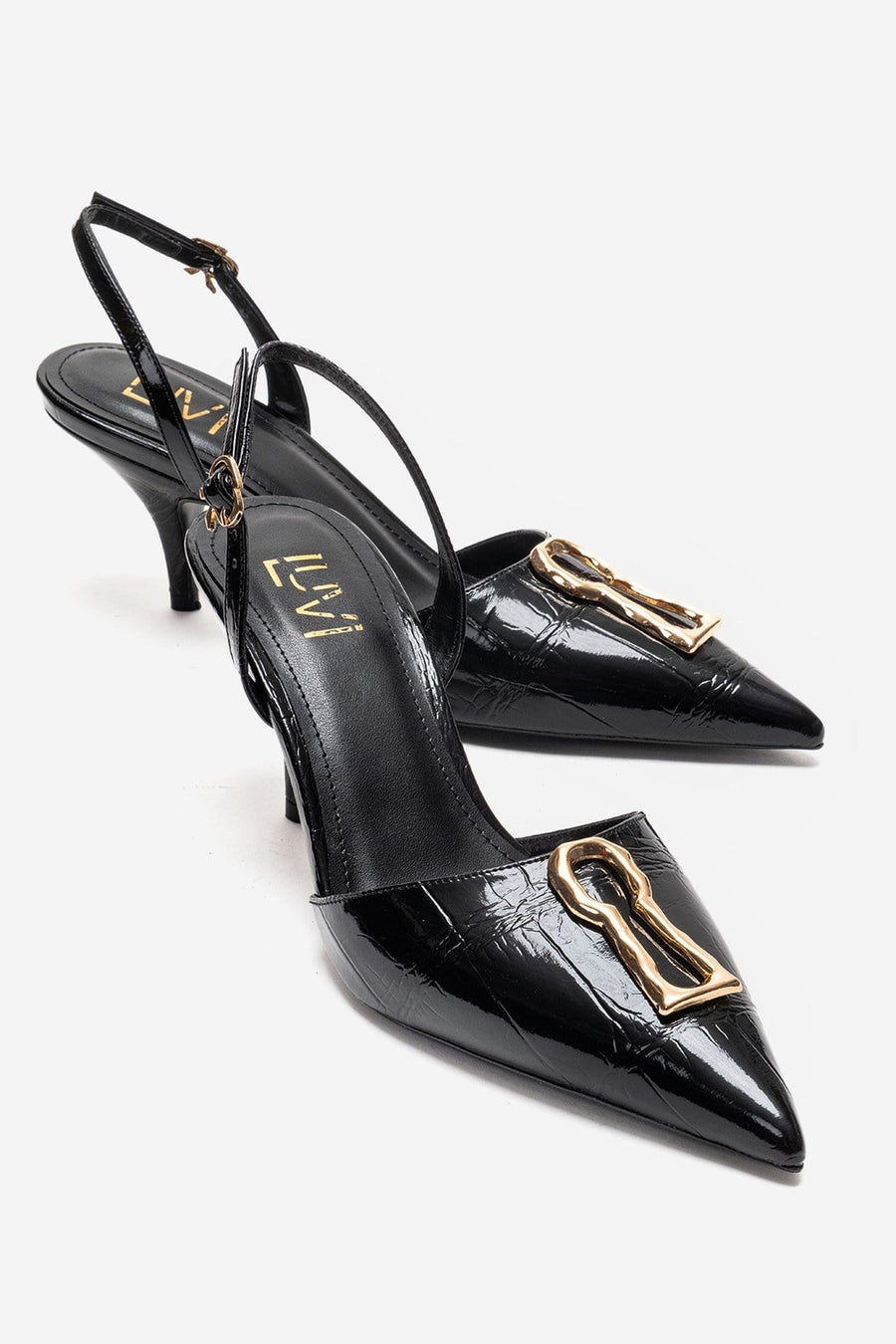 Yvella - Black Patent Buckle Pointed Toe Stiletto Pump