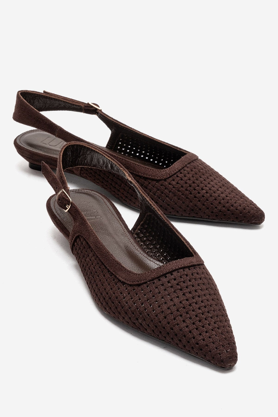 AVIVA - Brown Genuine Leather Pointed Toe Low Block Heel Pump