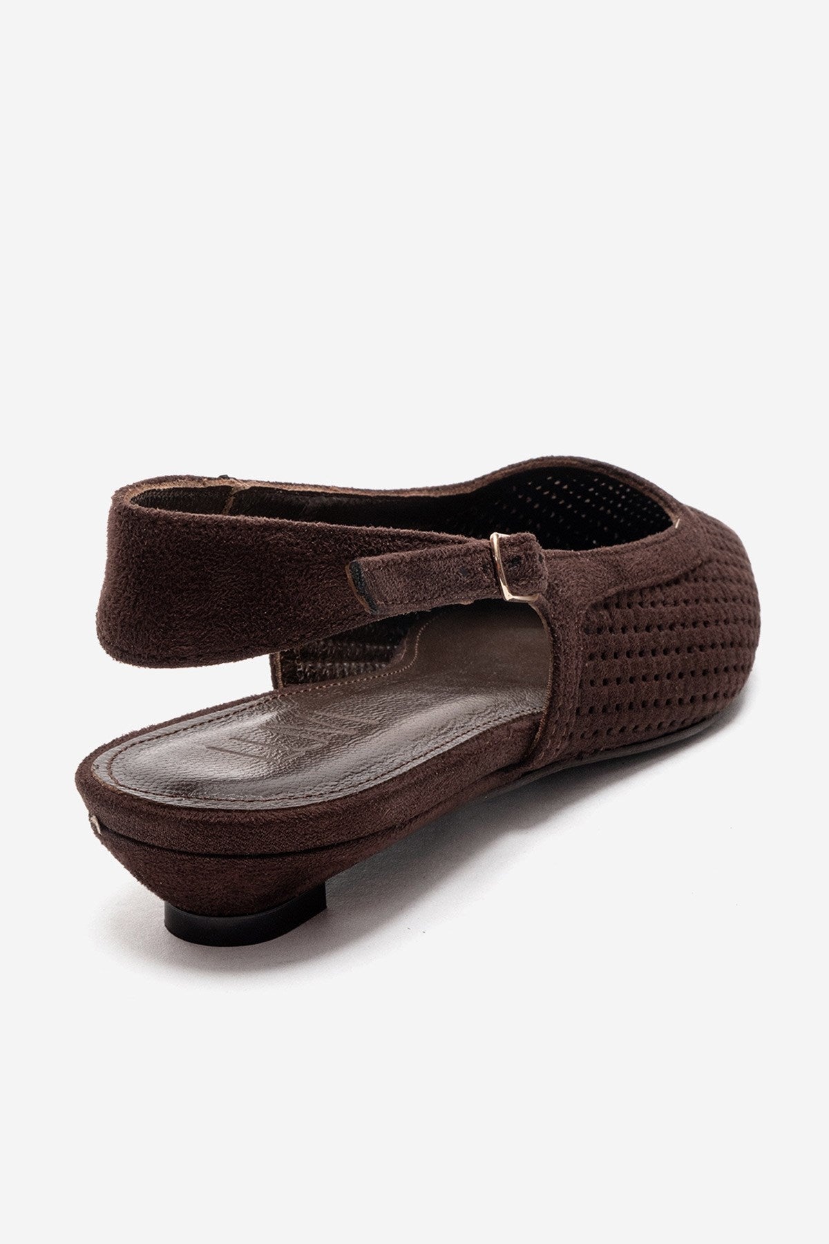 AVIVA - Brown Genuine Leather Pointed Toe Low Block Heel Pump – back view showing leather, suede, SimmiUnique
