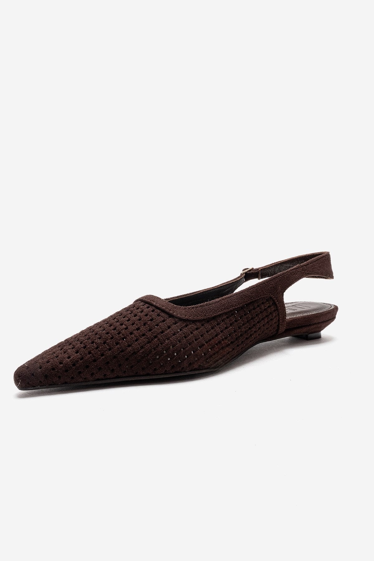 AVIVA - Brown Genuine Leather Pointed Toe Low Block Heel Pump – top view showing leather, suede, SimmiUnique
