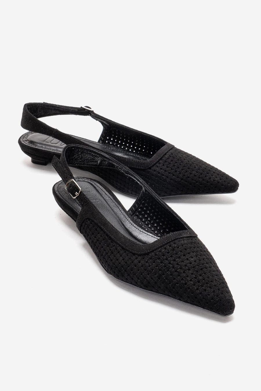AVIVA - Black Genuine Leather Pointed Toe Low Block Heel Pump