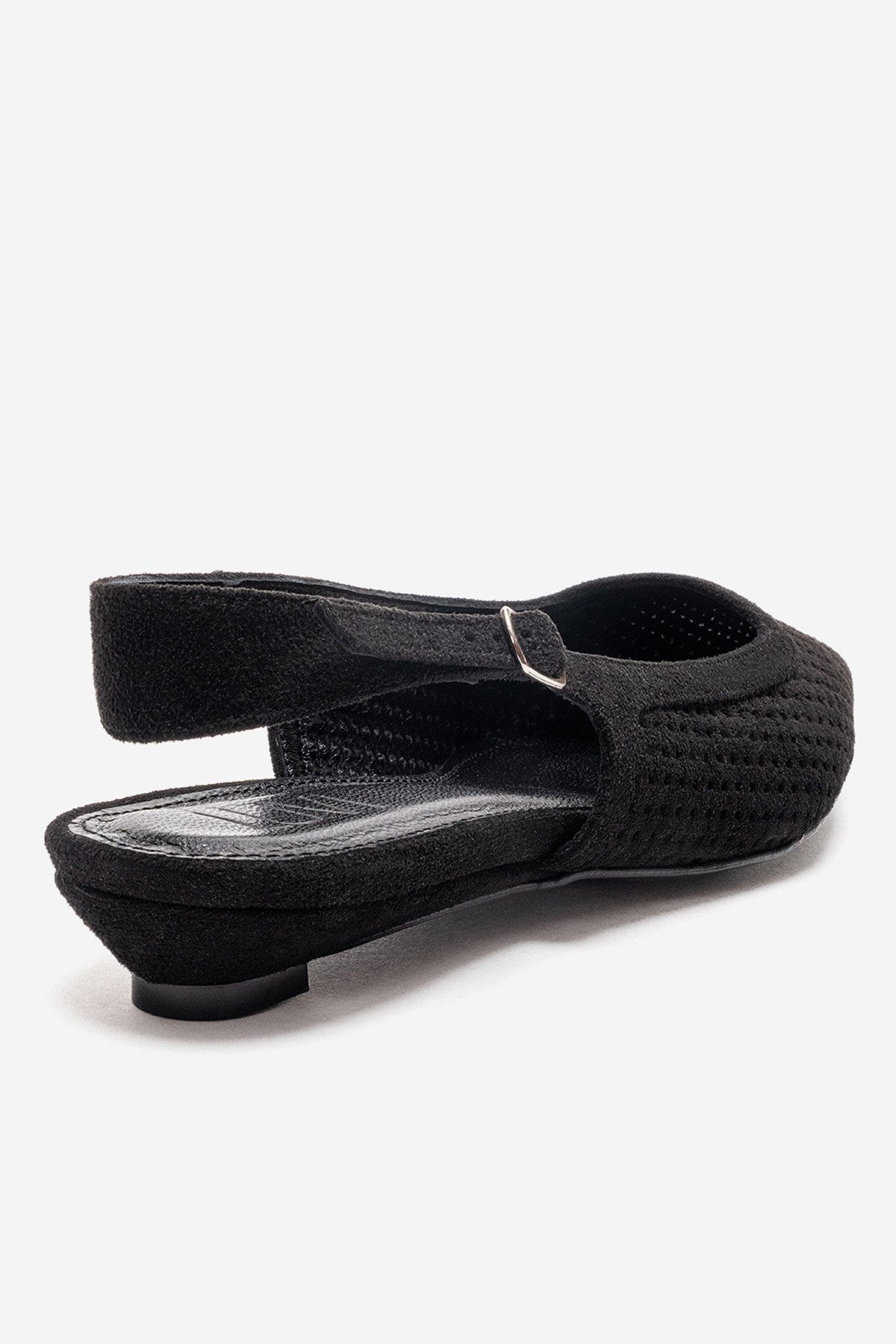 AVIVA - Black Genuine Leather Pointed Toe Low Block Heel Pump – back view showing leather, suede, black, SimmiUnique