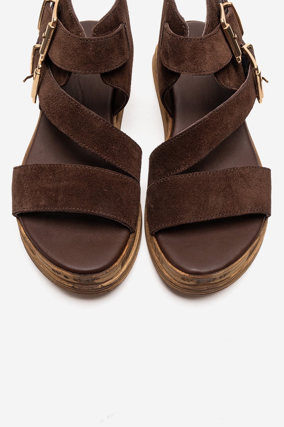 LORENTIS - Brown Genuine Leather Double Buckle Sandal – side view showing leather, suede, SimmiUnique