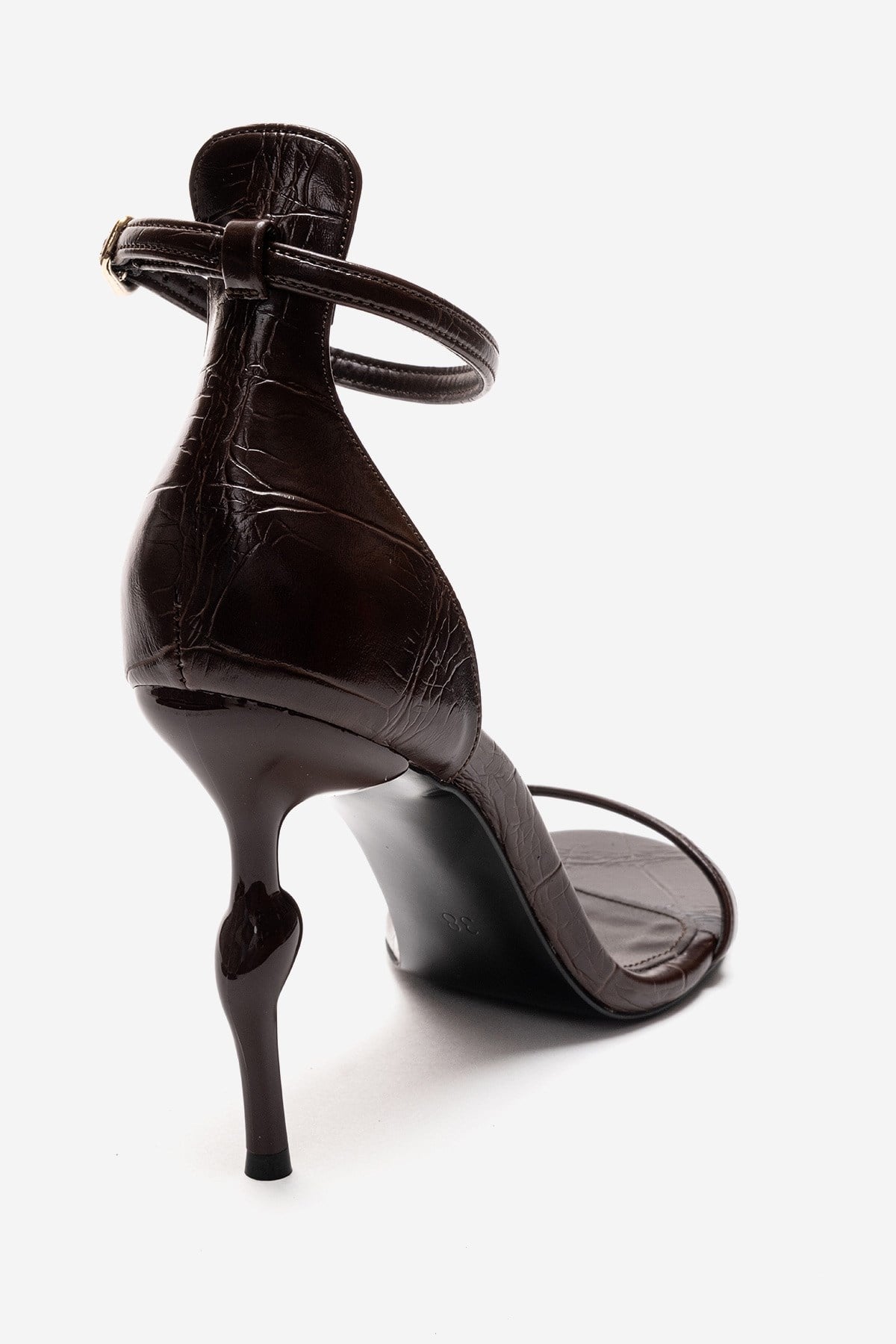 Yelena - Brown Printed Thin-Strap Stiletto Pump – back view showing leather, SimmiUnique