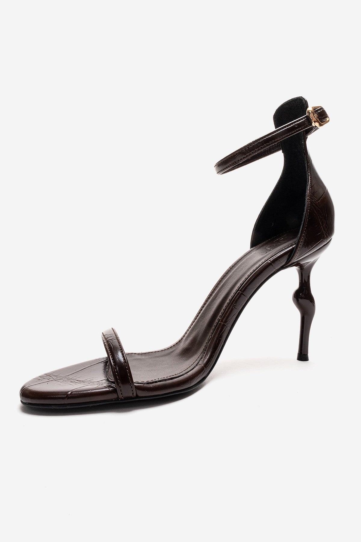 Yelena - Brown Printed Thin-Strap Stiletto Pump – top view showing leather, SimmiUnique