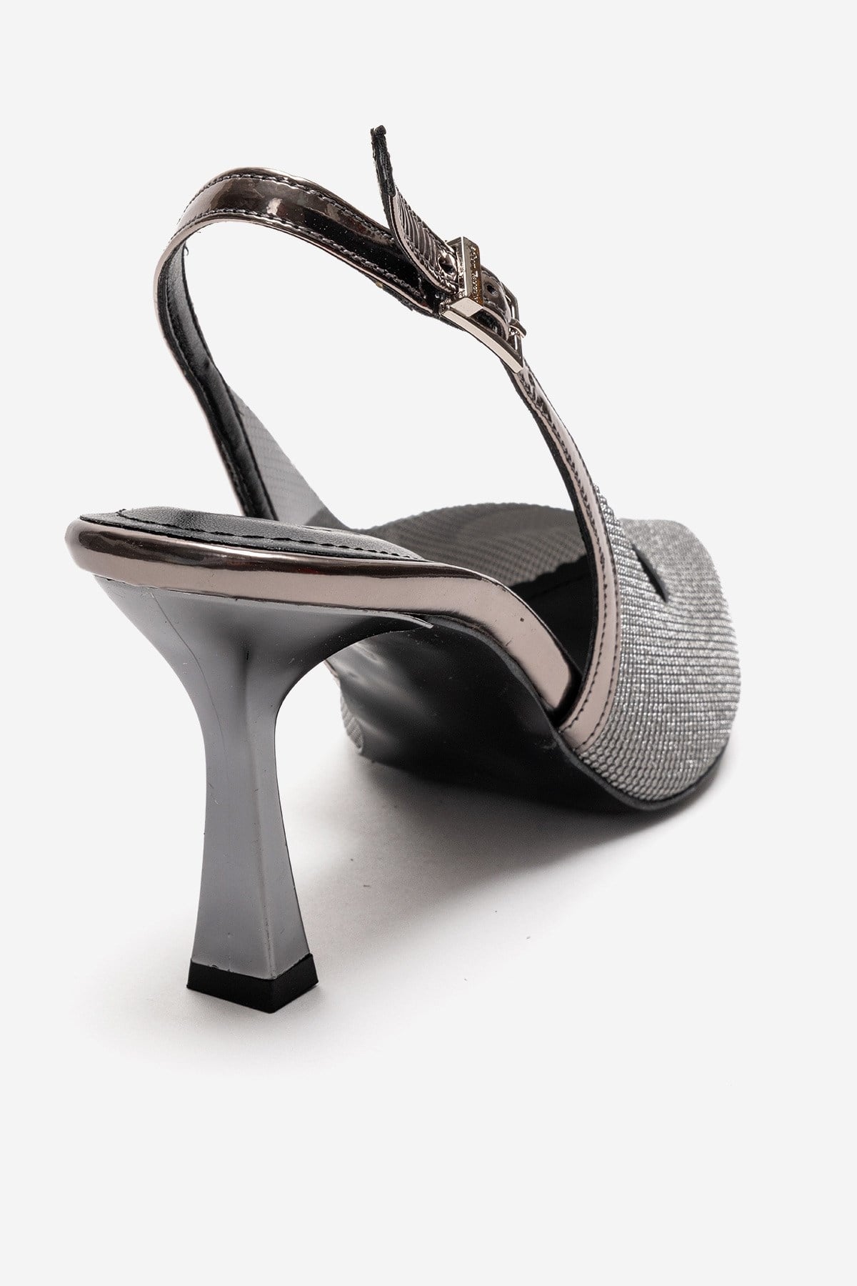 Dorata - Platinum Embellished Stiletto Pump – back view showing leather, glitter, metallic, SimmiUnique