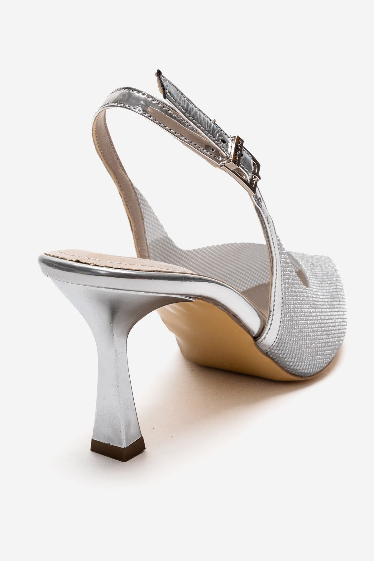 Dorata - Silver Embellished Stiletto Pump – back view showing leather, glitter, silver, SimmiUnique