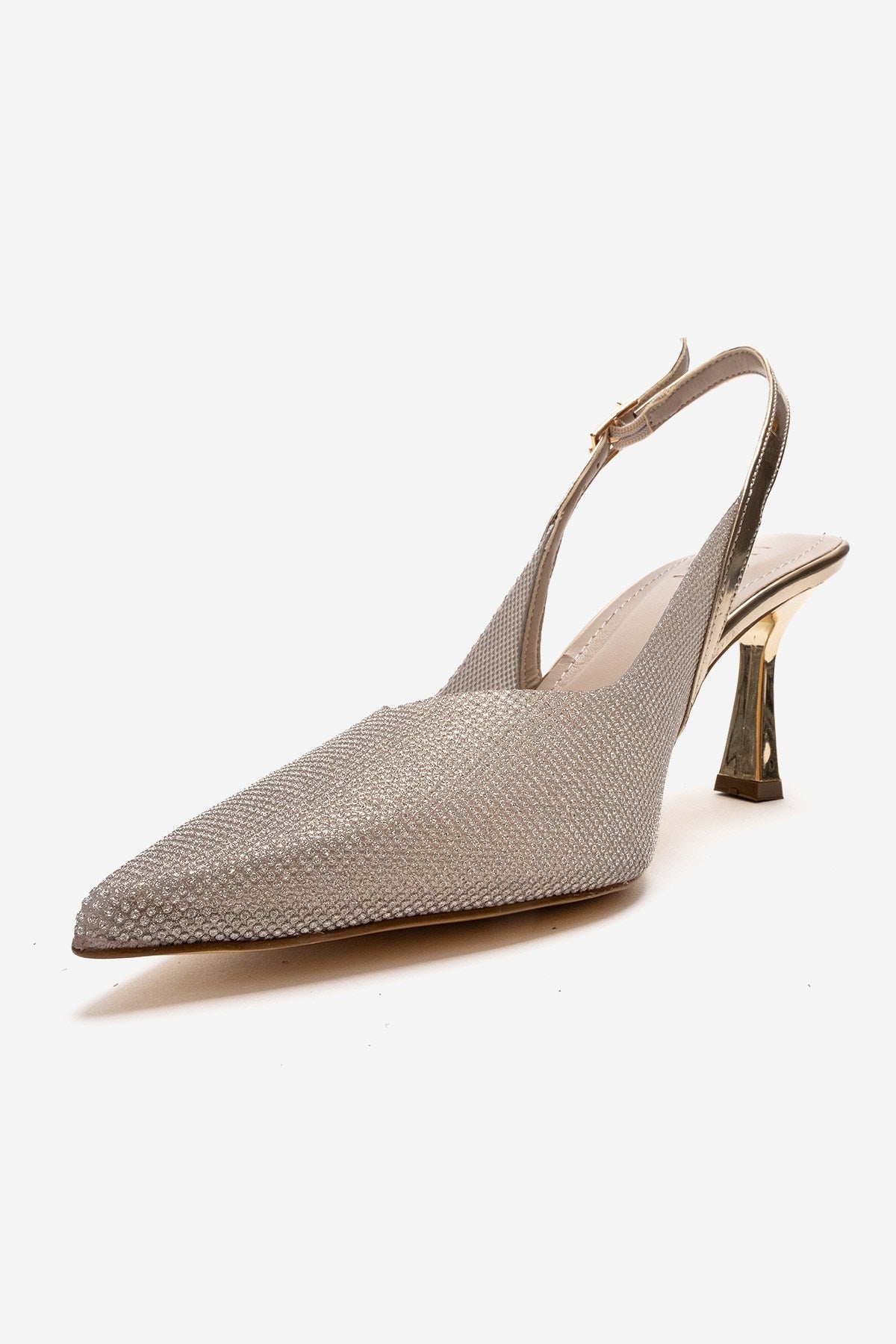Dorata - Gold Embellished Stiletto Pump – top view showing leather, glitter, gold, SimmiUnique