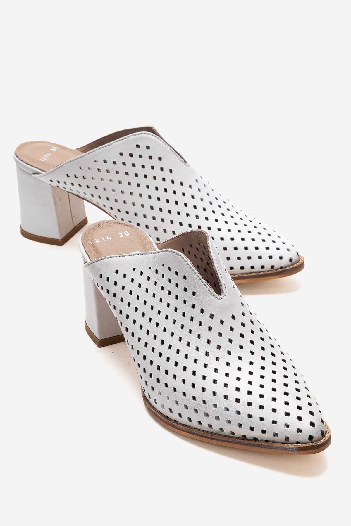 TOEN - White Genuine Leather Block Heel Mule – front three-quarter view showing leather, white, SimmiUnique