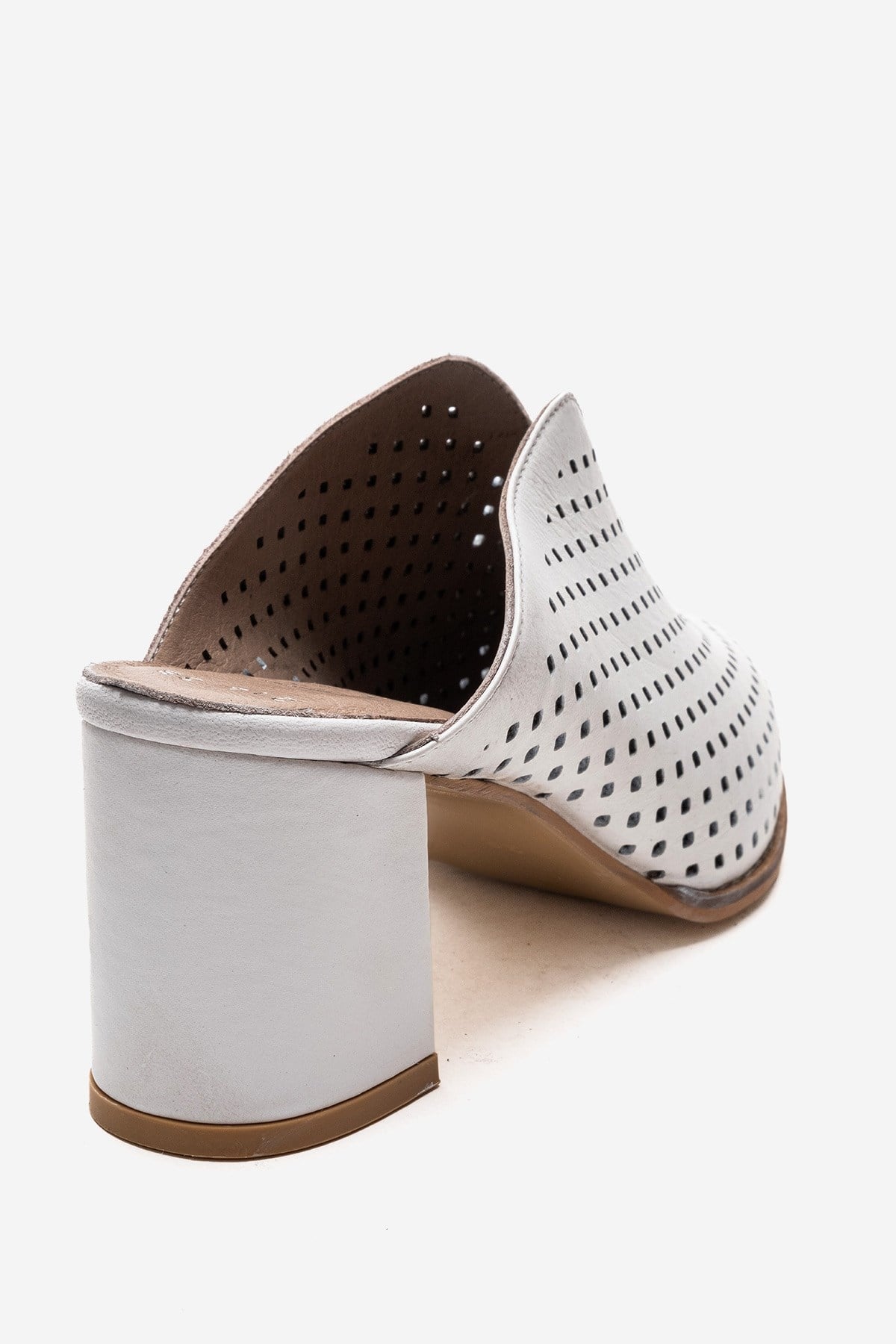 TOEN - White Genuine Leather Block Heel Mule – back view showing leather, white, SimmiUnique