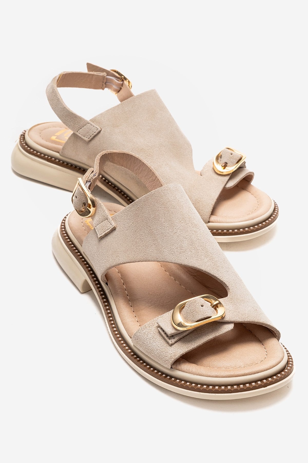 CRUEL - Beige Genuine Suede Leather Sandal – front three-quarter view showing leather, suede, SimmiUnique